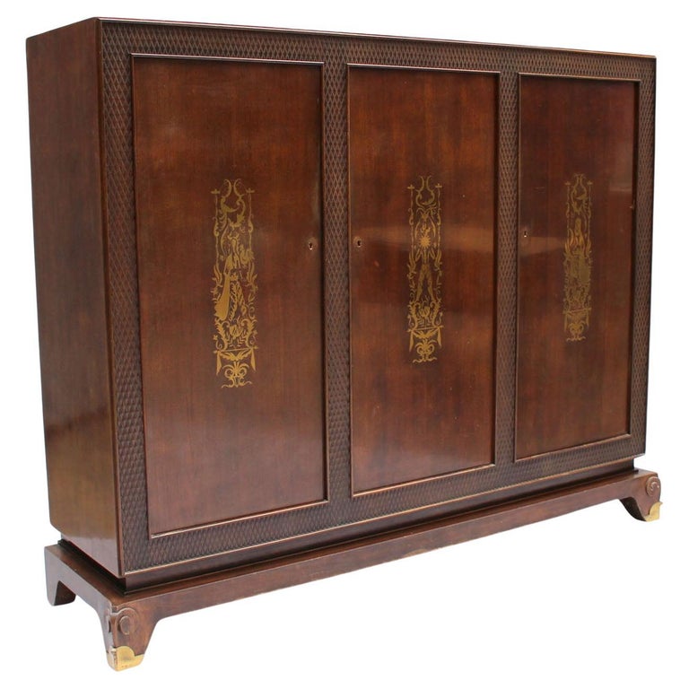 A Jean Pascaud Ebonized Two Door Buffet Cabinet A Jean Pascaud Ebonized Two Door Buffet Cabinet