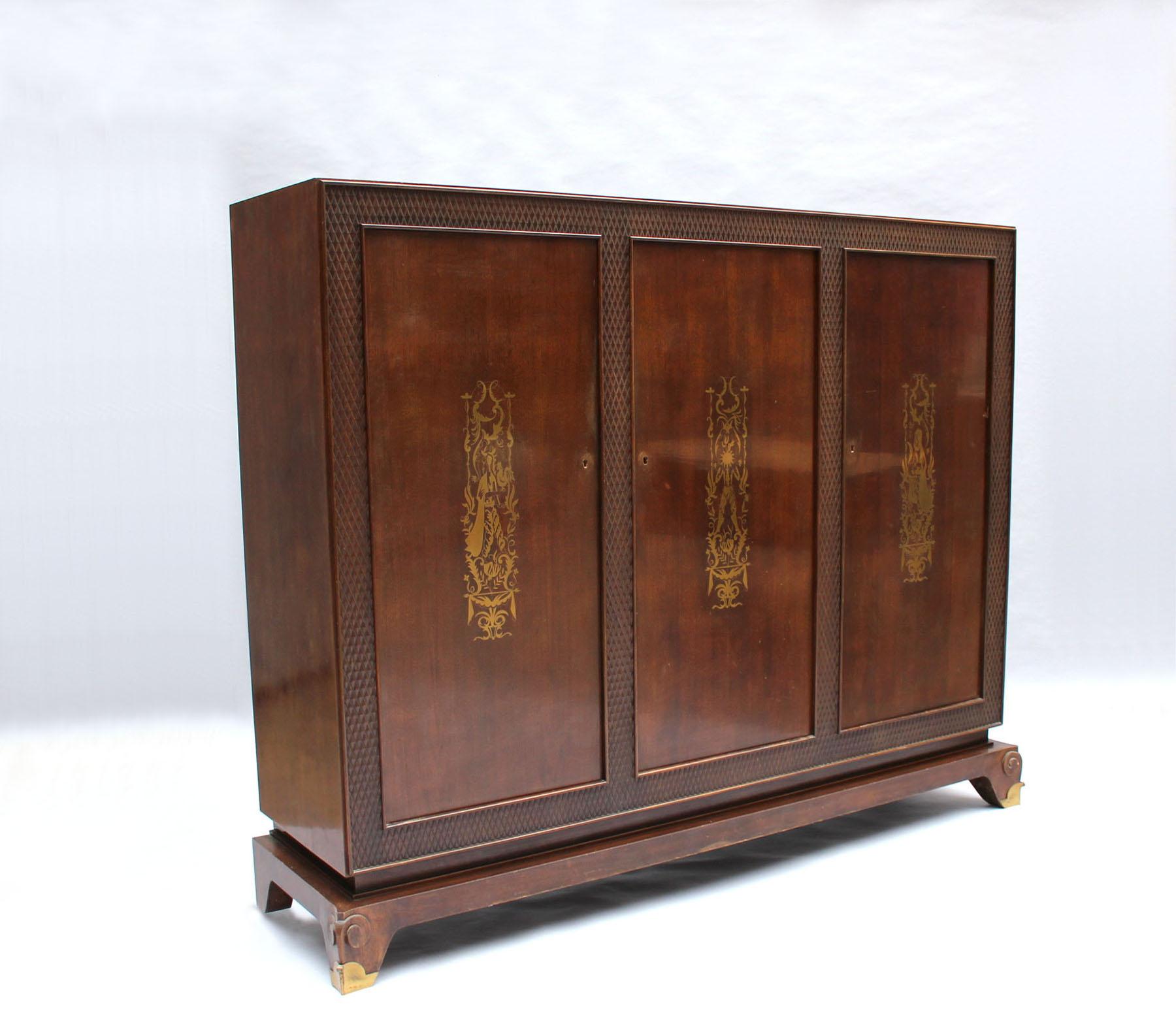 Fino armario francés de los años 40 - Armoire de Jean Pascaud 'Marquetería de J.D Malcles' Francés en venta