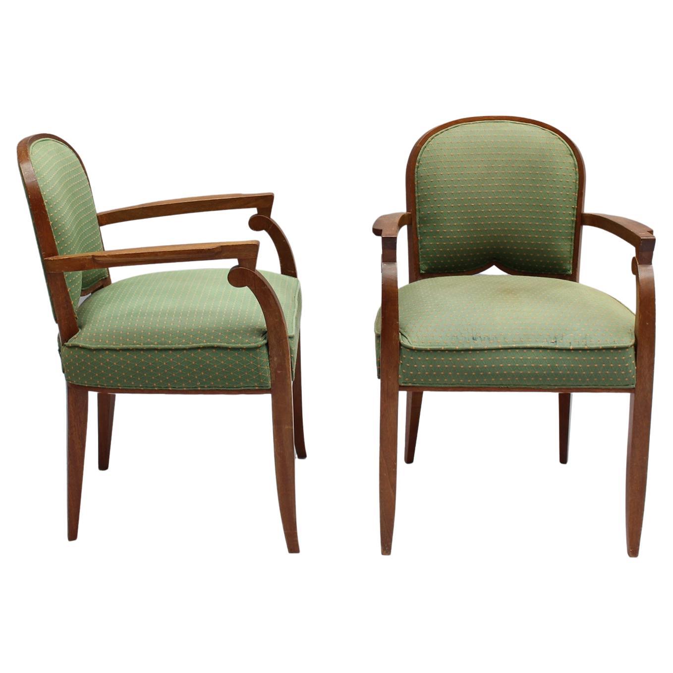 2 Fine French 1940s Mahogany Armchairs by Jules Leleu 