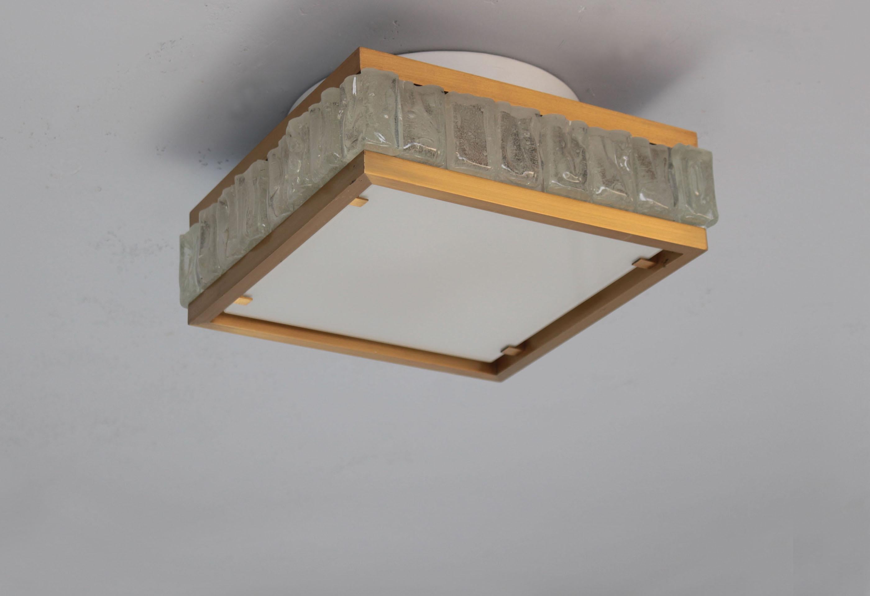 Mid-20th Century Fine 1950s Brass and Glass Square “Queen Necklace” Ceiling Light by Perzel For Sale