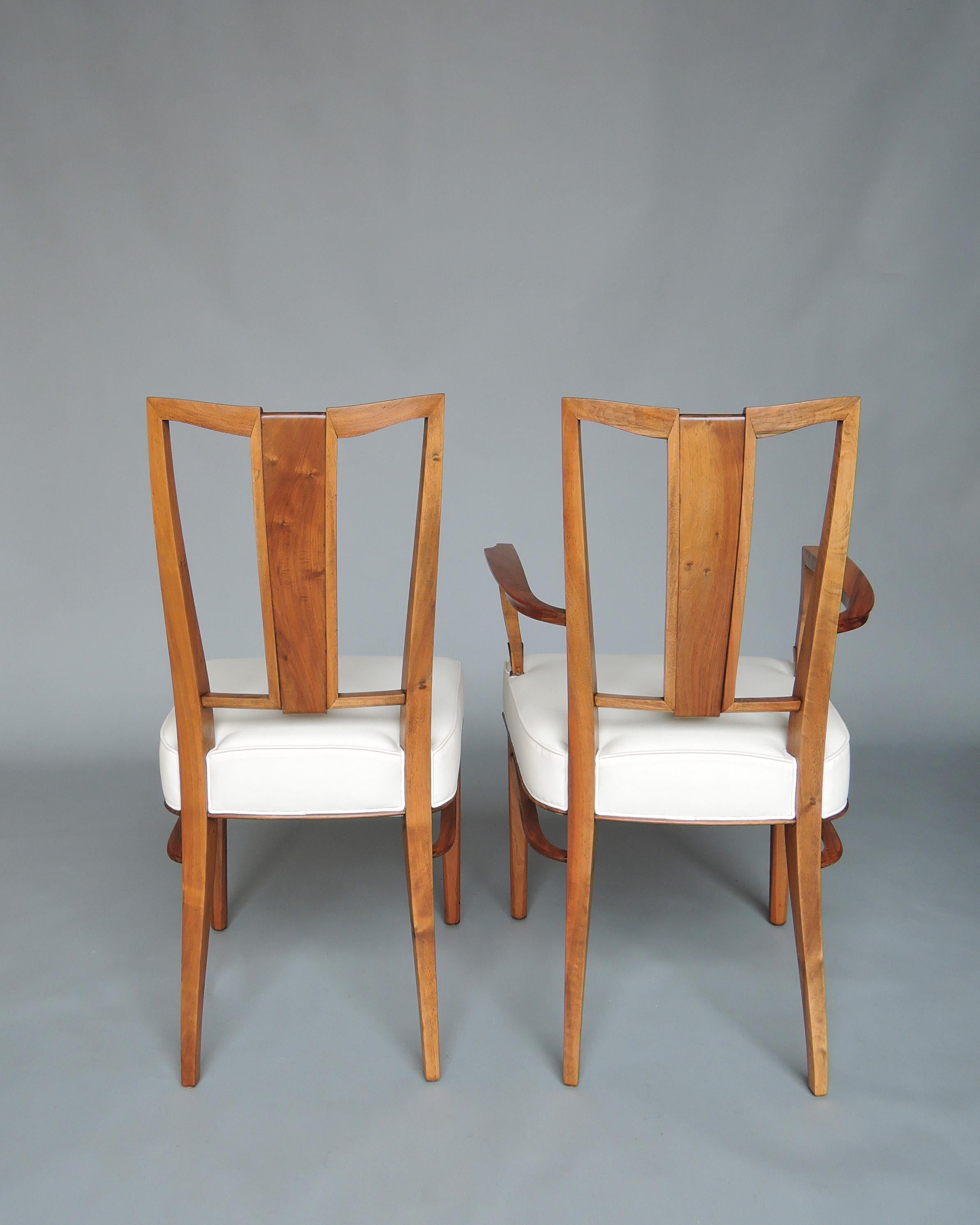 Set di 8 sedie in noce Art Deco francese di Dominique (6 laterali e 2 con braccioli) in vendita 1