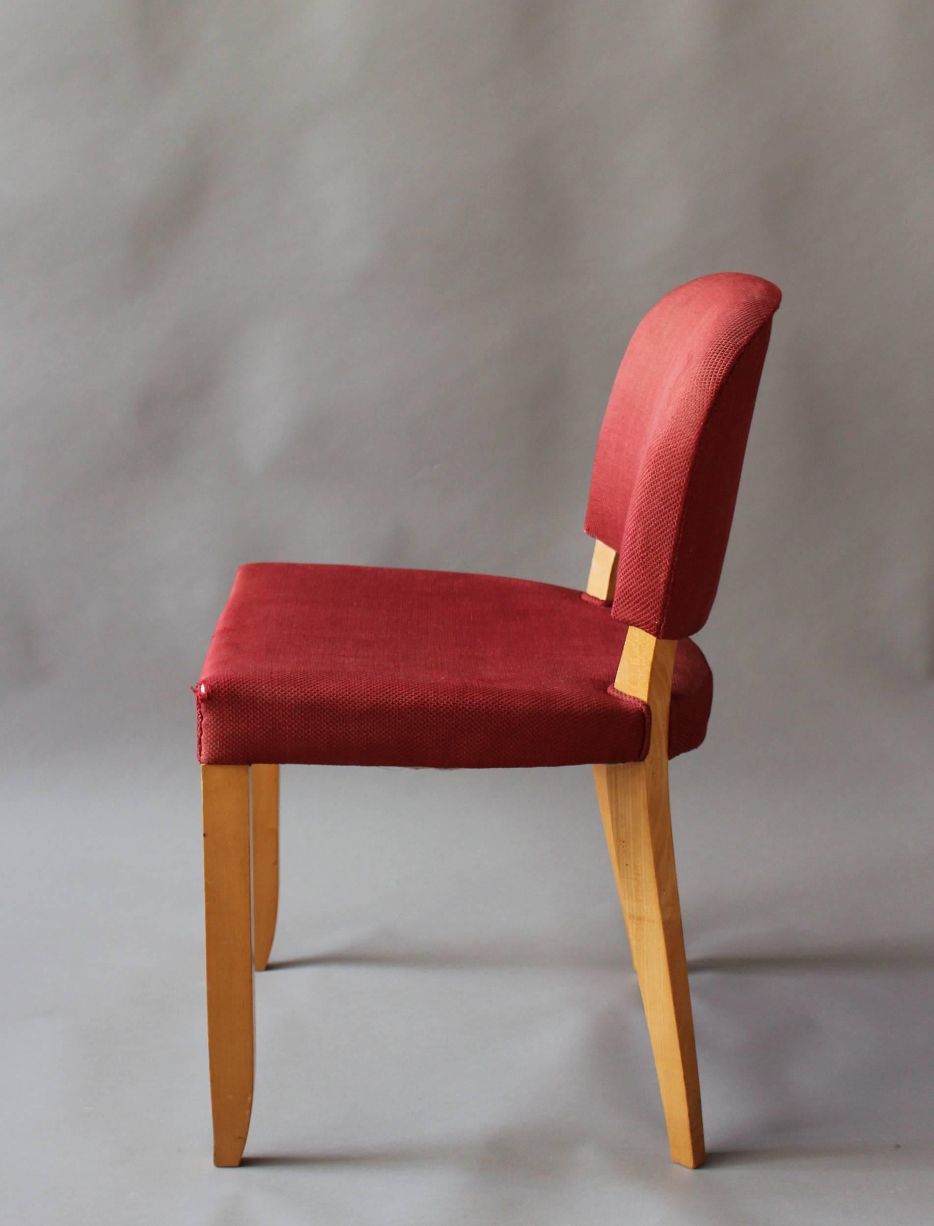 Mid-20th Century Pair of Fine French Art Deco Sycamore Side Chairs by Jules Leleu For Sale