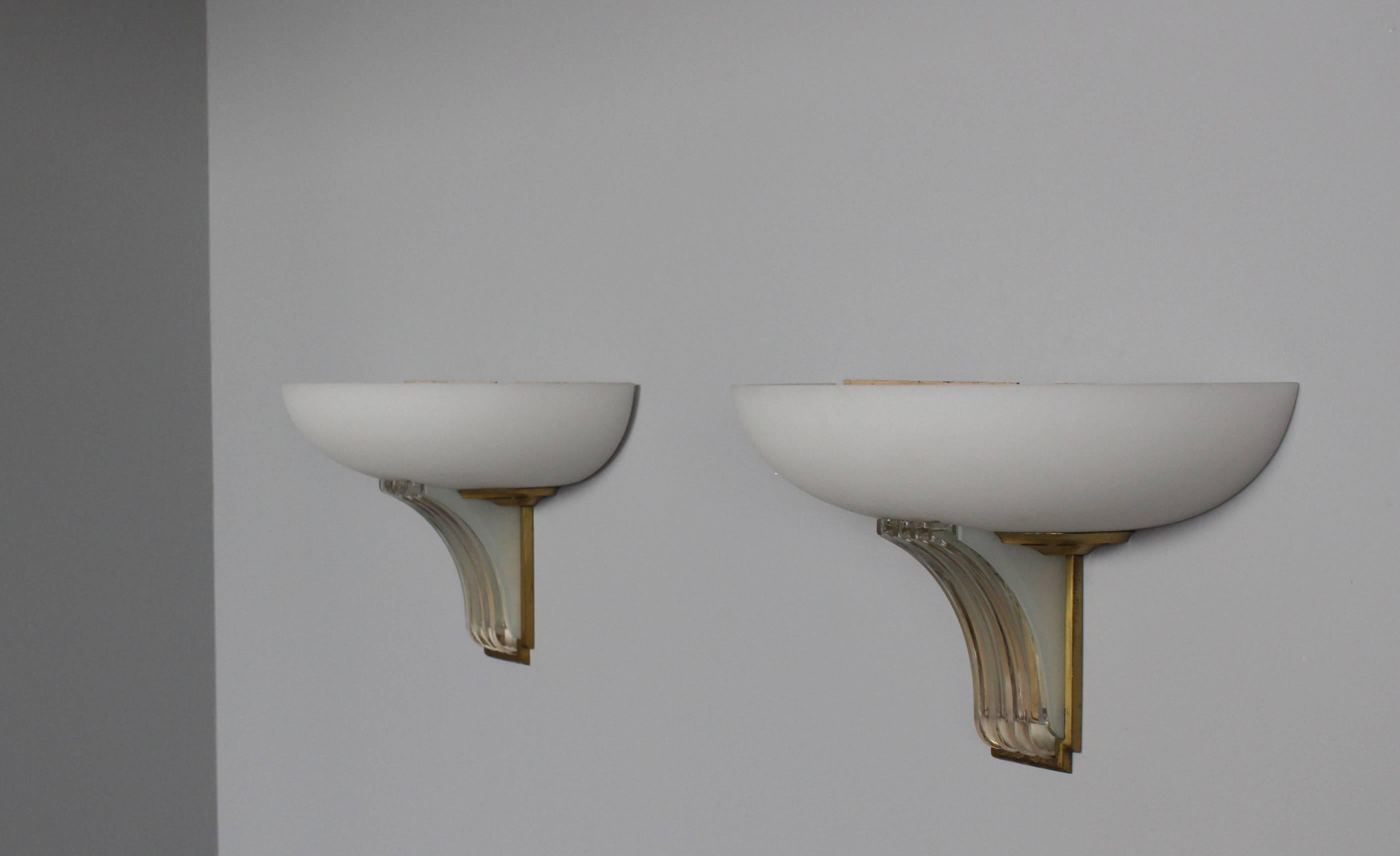 Pair of Fine French Art Deco Glass Sconces by Jean Perzel 5