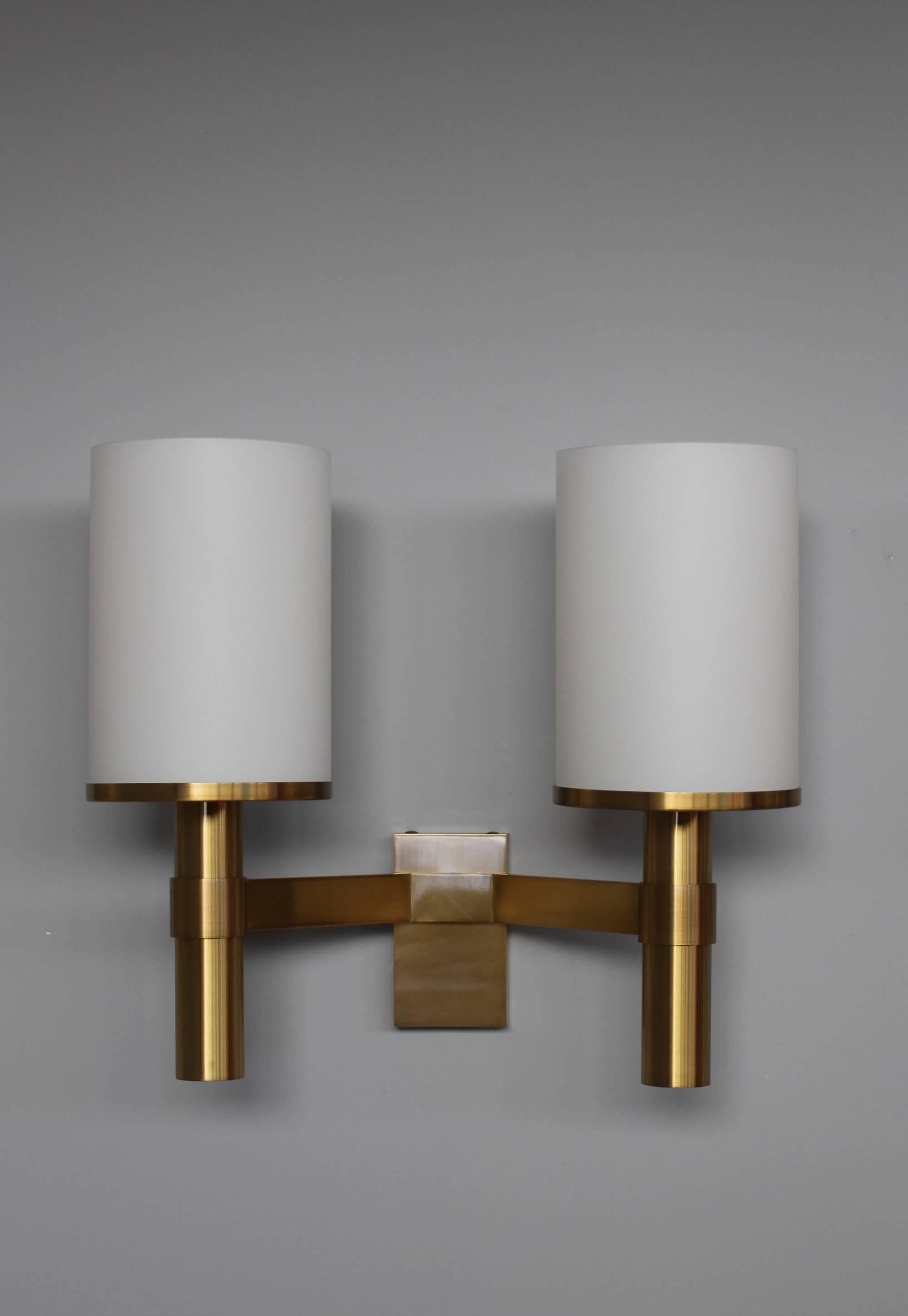 Mid-20th Century 2 Fine French Art Deco Bronze and Glass Sconces by Jean Perzel For Sale
