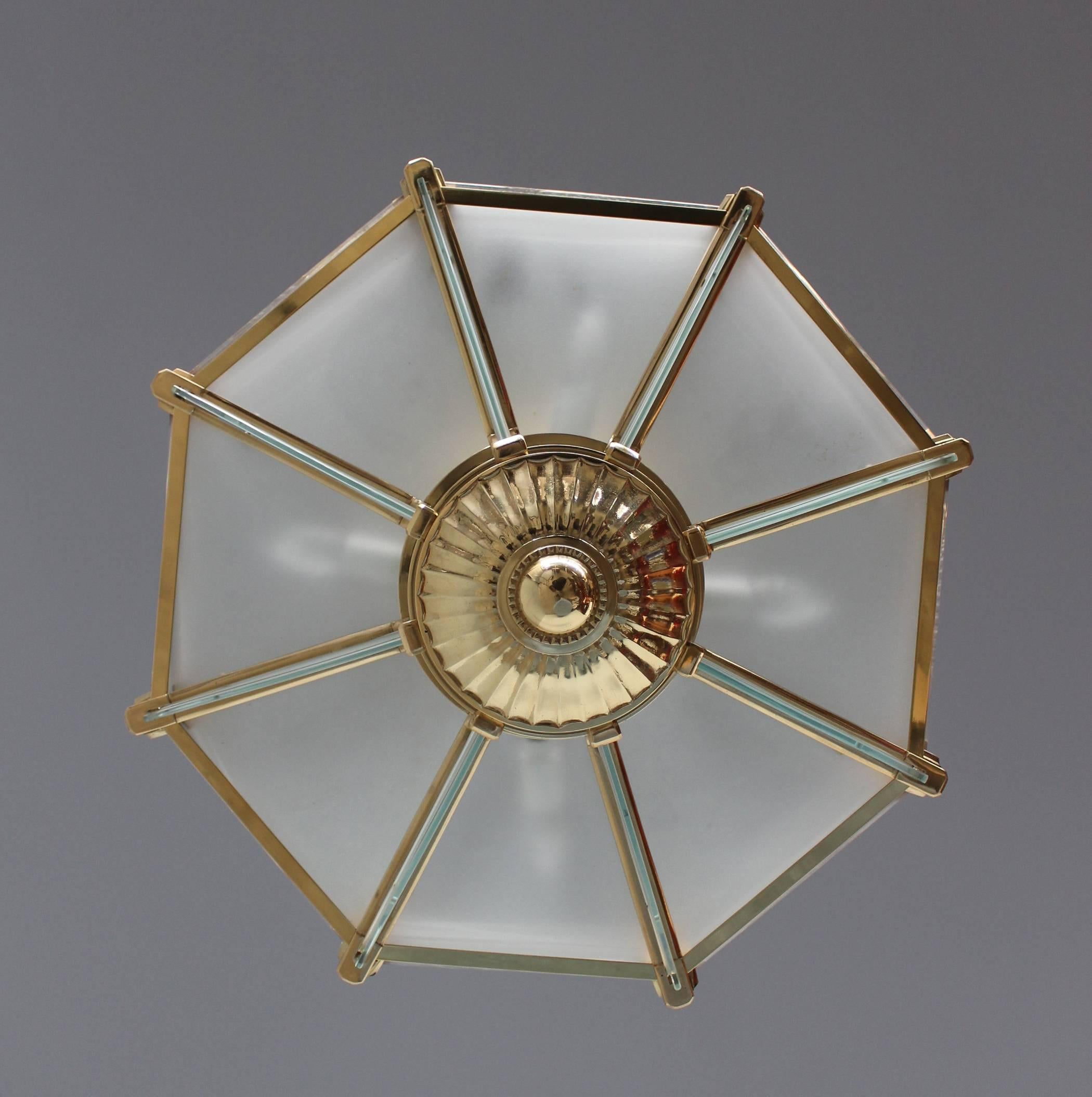 Mid-20th Century A Fine French Art Deco Octagonal Bronze and Glass Chandelier by Petitot For Sale
