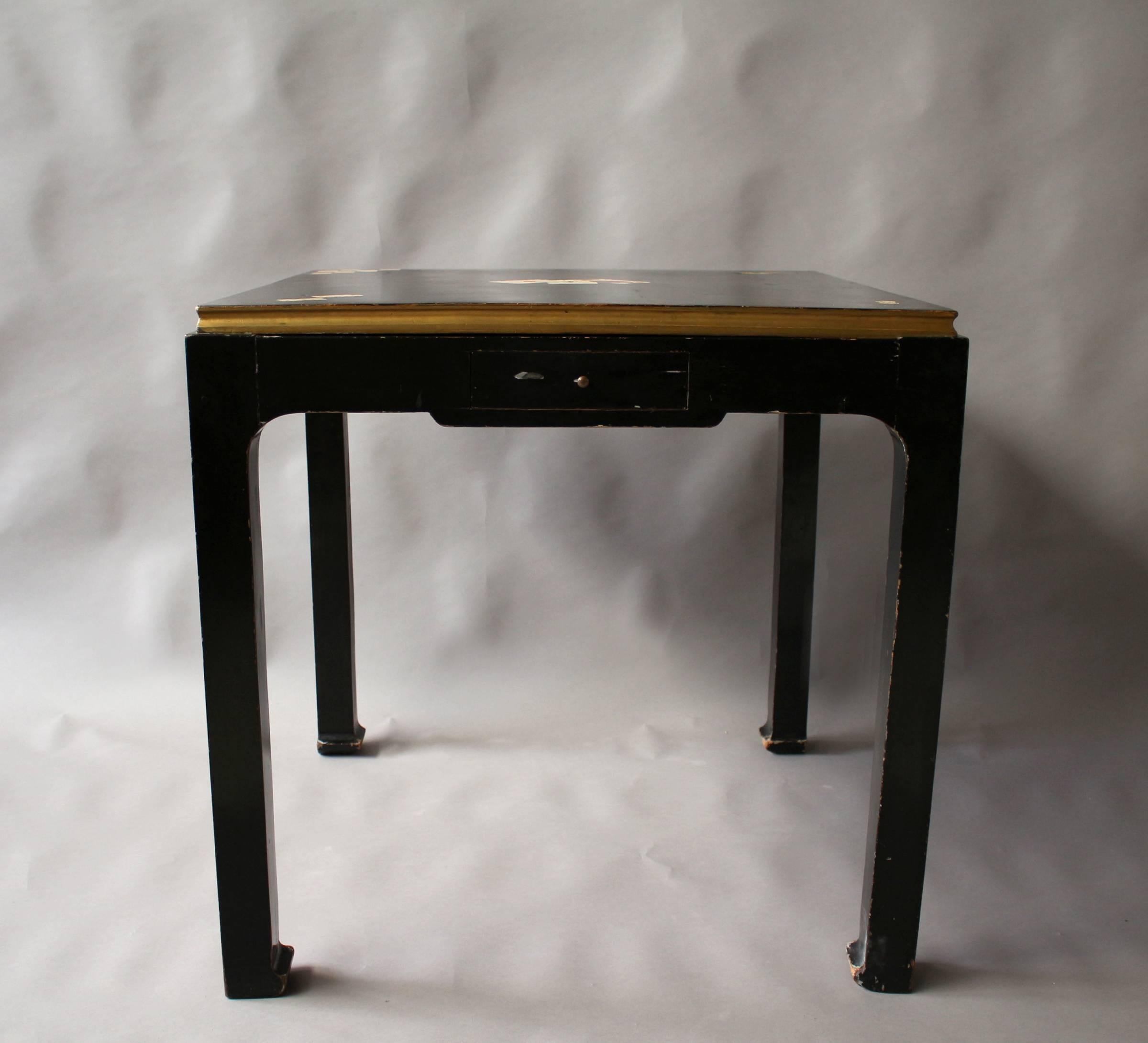 Fine French Art Deco Black Lacquered Game Table In Fair Condition In Long Island City, NY