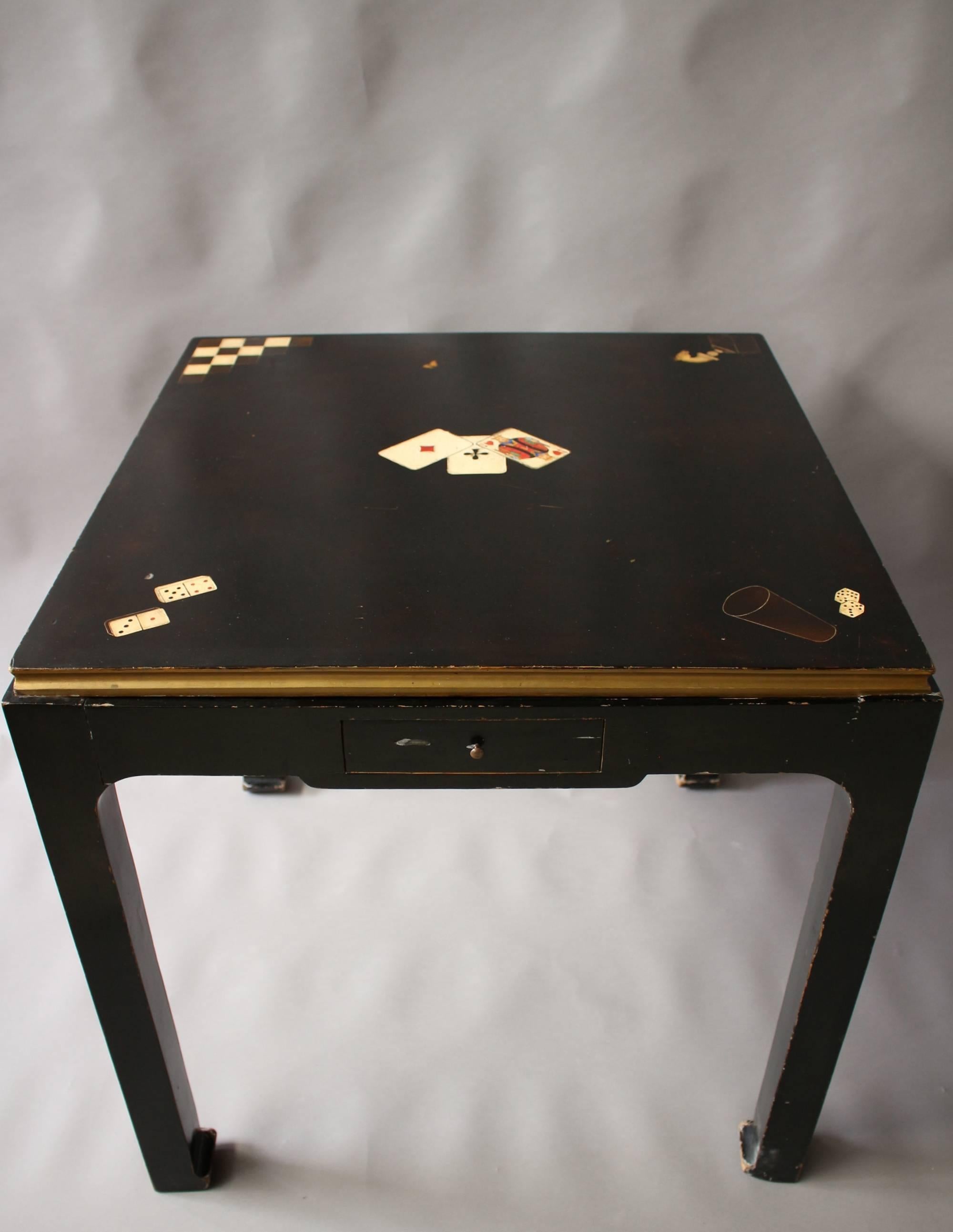 Mid-20th Century Fine French Art Deco Black Lacquered Game Table