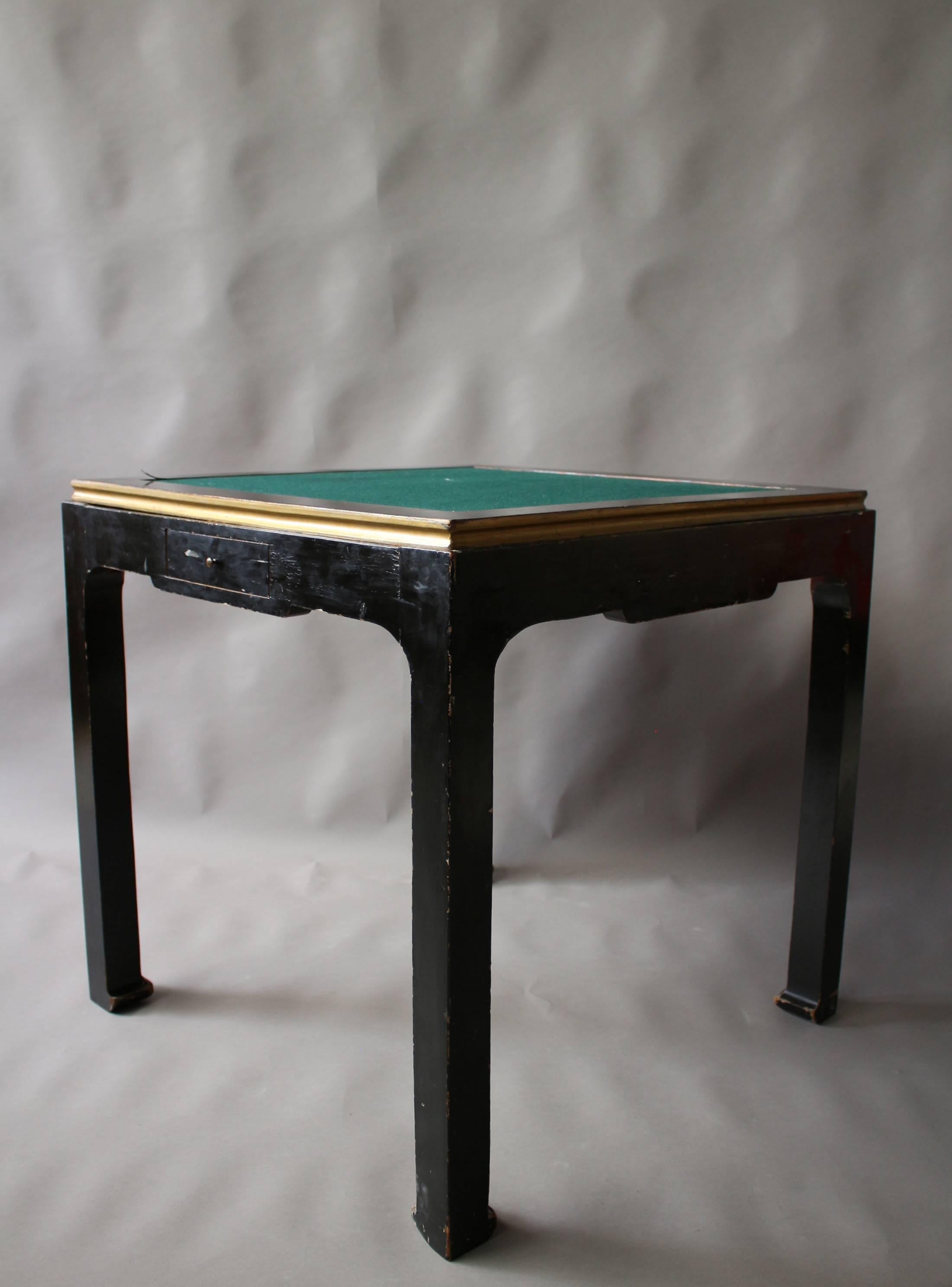 Fine French Art Deco Black Lacquered Game Table 1