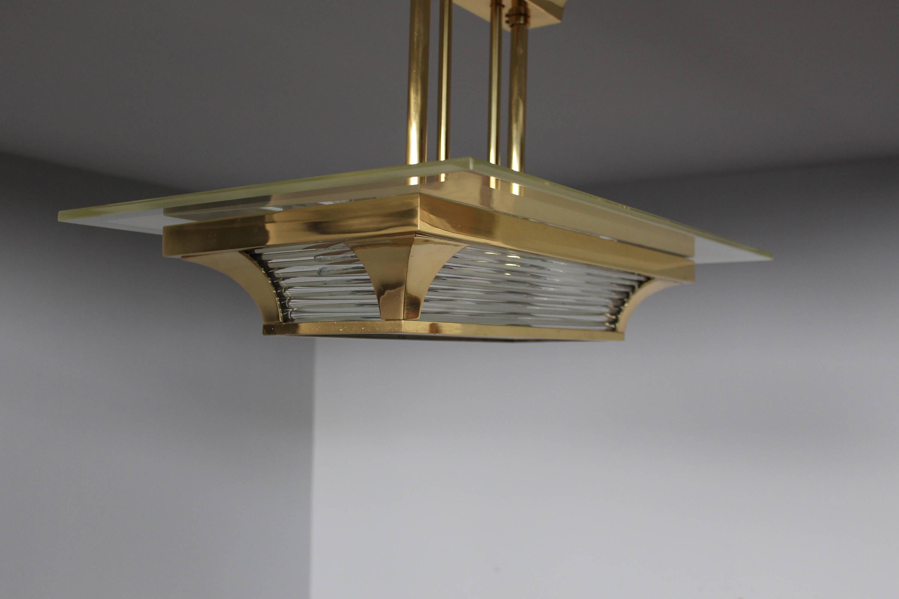 A Fine French Art Deco Brass and Glass Chandelier by Petitot 6