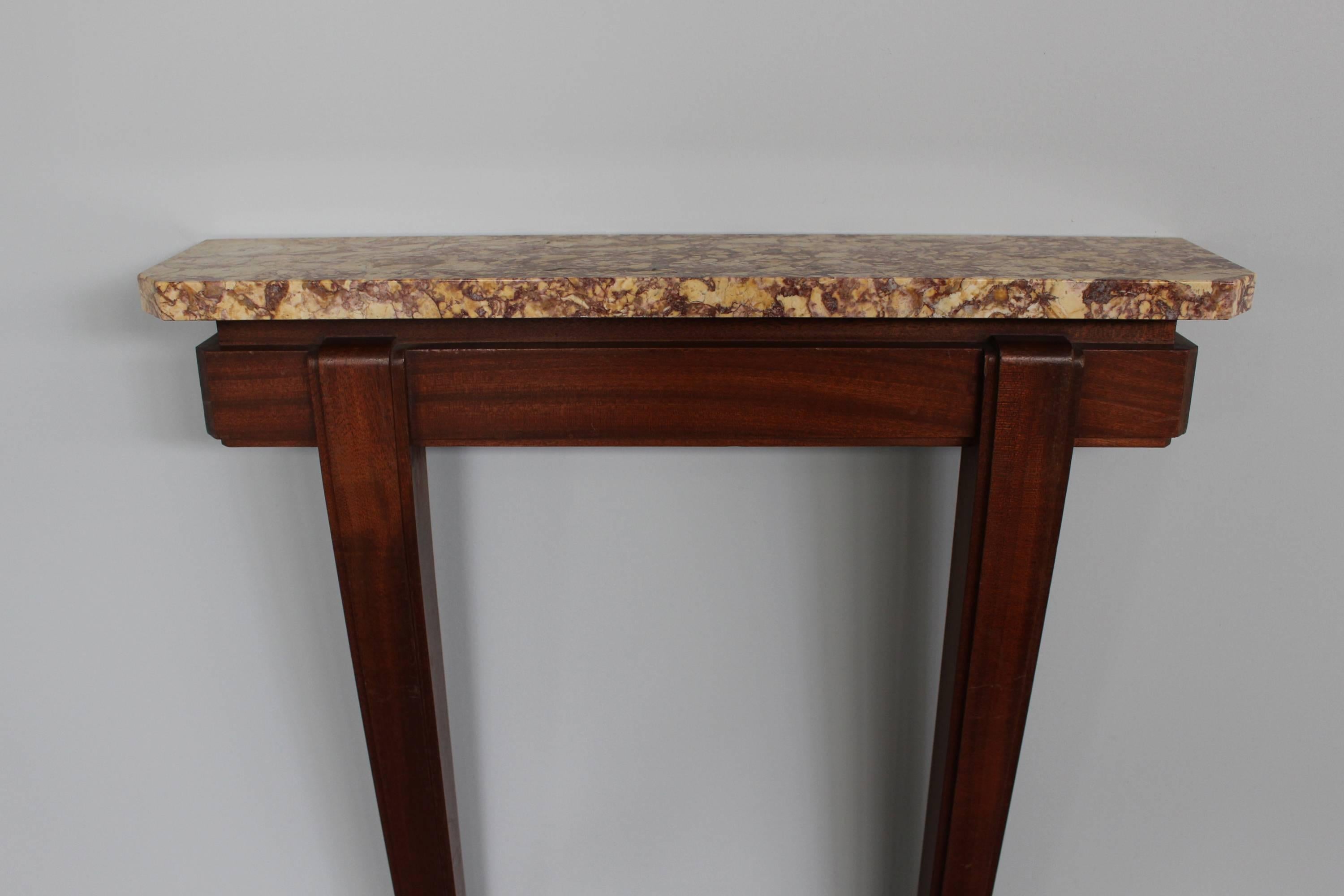 A Fine French 1930s Mahogany Console with a Marble Top In Good Condition In Long Island City, NY