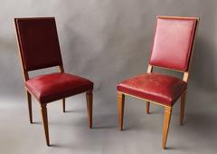 Set of Nine Fine French Art Deco Lime Oak Side Chairs by Arbus