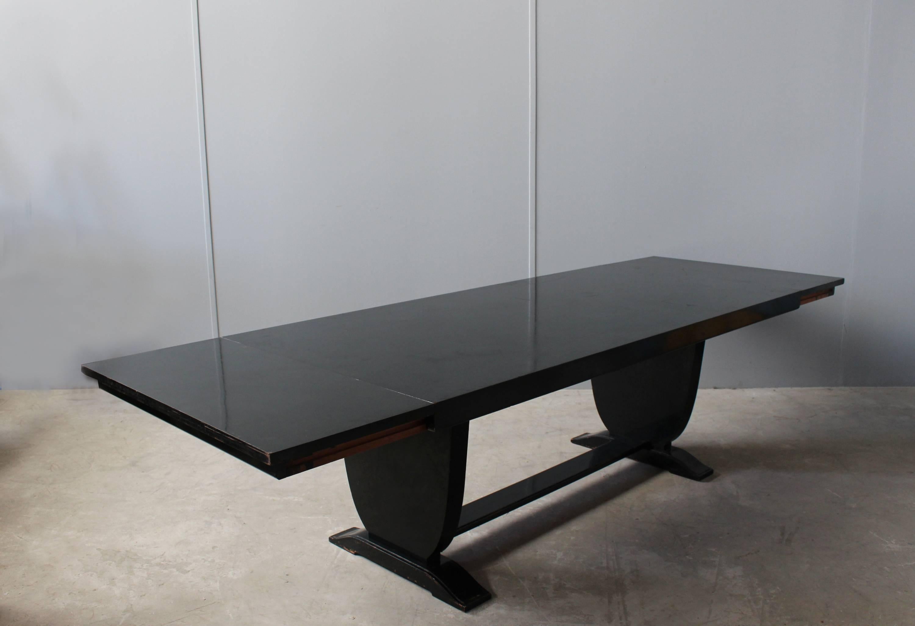 Wood A Fine French Art Deco Black Lacquered Dining Table