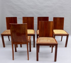 6 Fine French 1940s Solid Mahogany and Cane Side Chairs