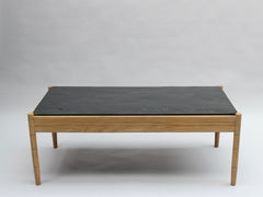 A French 1950s Sandblasted Oak and Slate Coffee Table