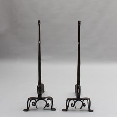 Pair of French 1950s Wrought Iron Sculptural Andirons attributed to Andre Arbus
