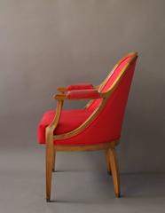 A Fine French Art Deco Walnut Gondola Armchair with Brass Sabots
