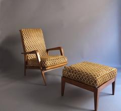 Pair of French 1950s Adjustable Armchairs and an Ottoman by Roger Landault