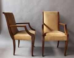 4 Fine French Art Deco Walnut Bridge Armchairs