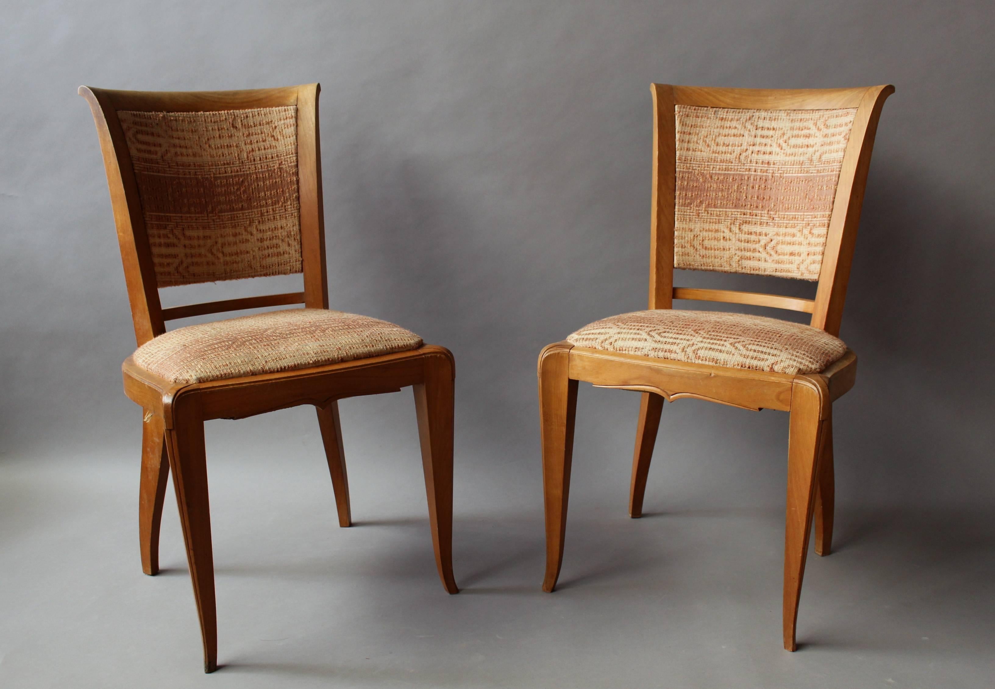 A set of height fine French Art Deco cherry dining/side chairs.
