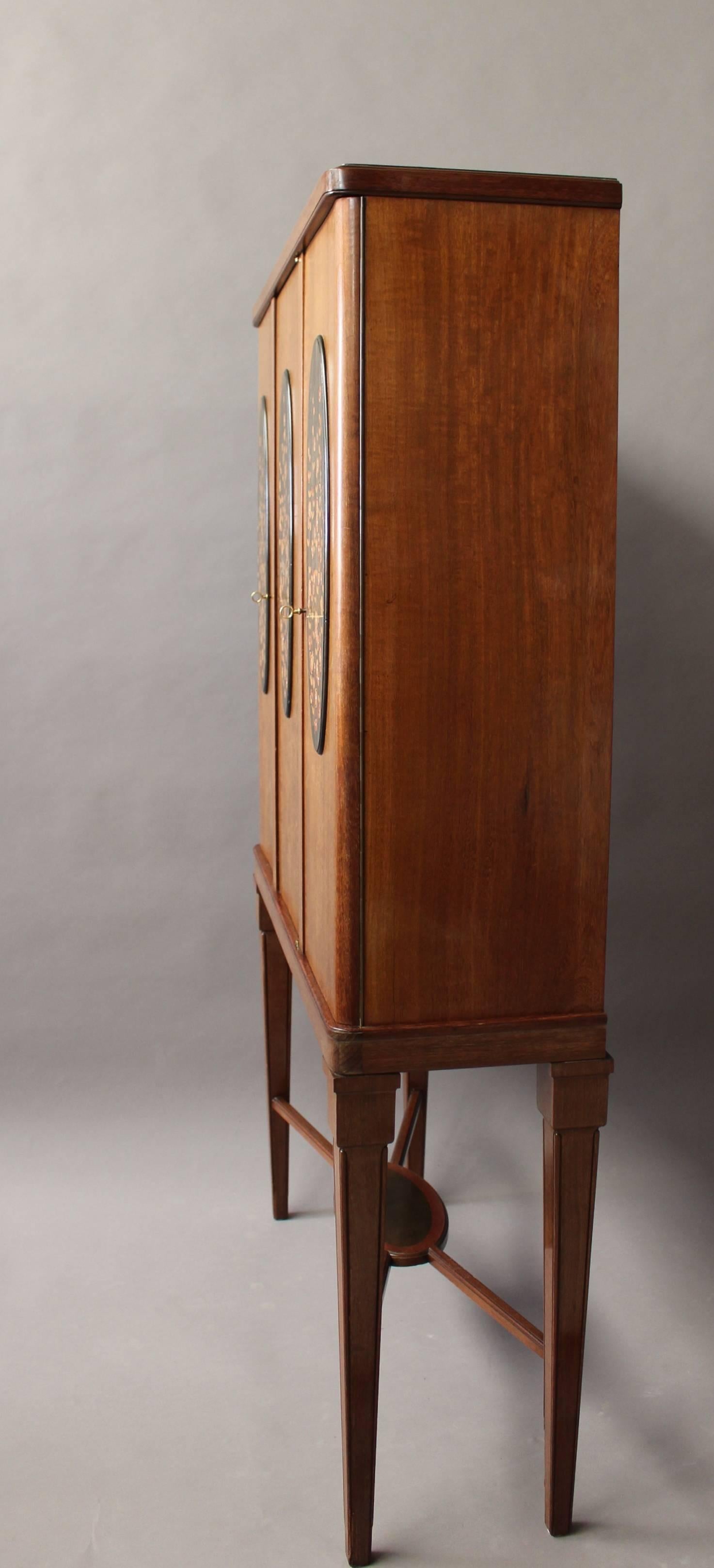 Marquetry Fine French Art Deco Three-Door Cabinet by Maurice Dufrêne For Sale