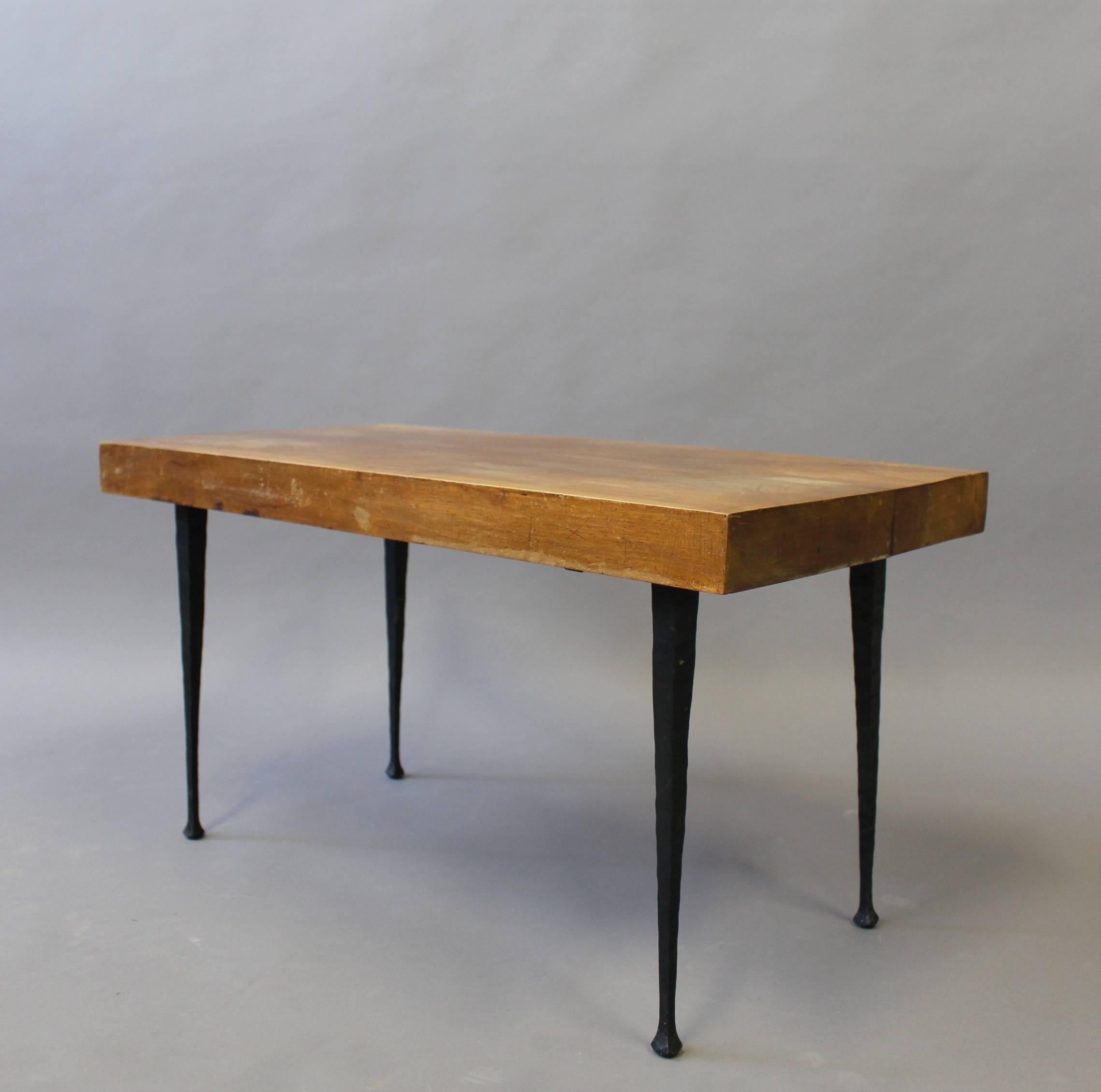 Mid-20th Century Pair of Fine French Art Deco Wrought Iron and Solid Walnut Coffee Table