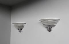 A Pair of Fine French Art Deco Chrome and Glass Wall Lights by Jean Perzel