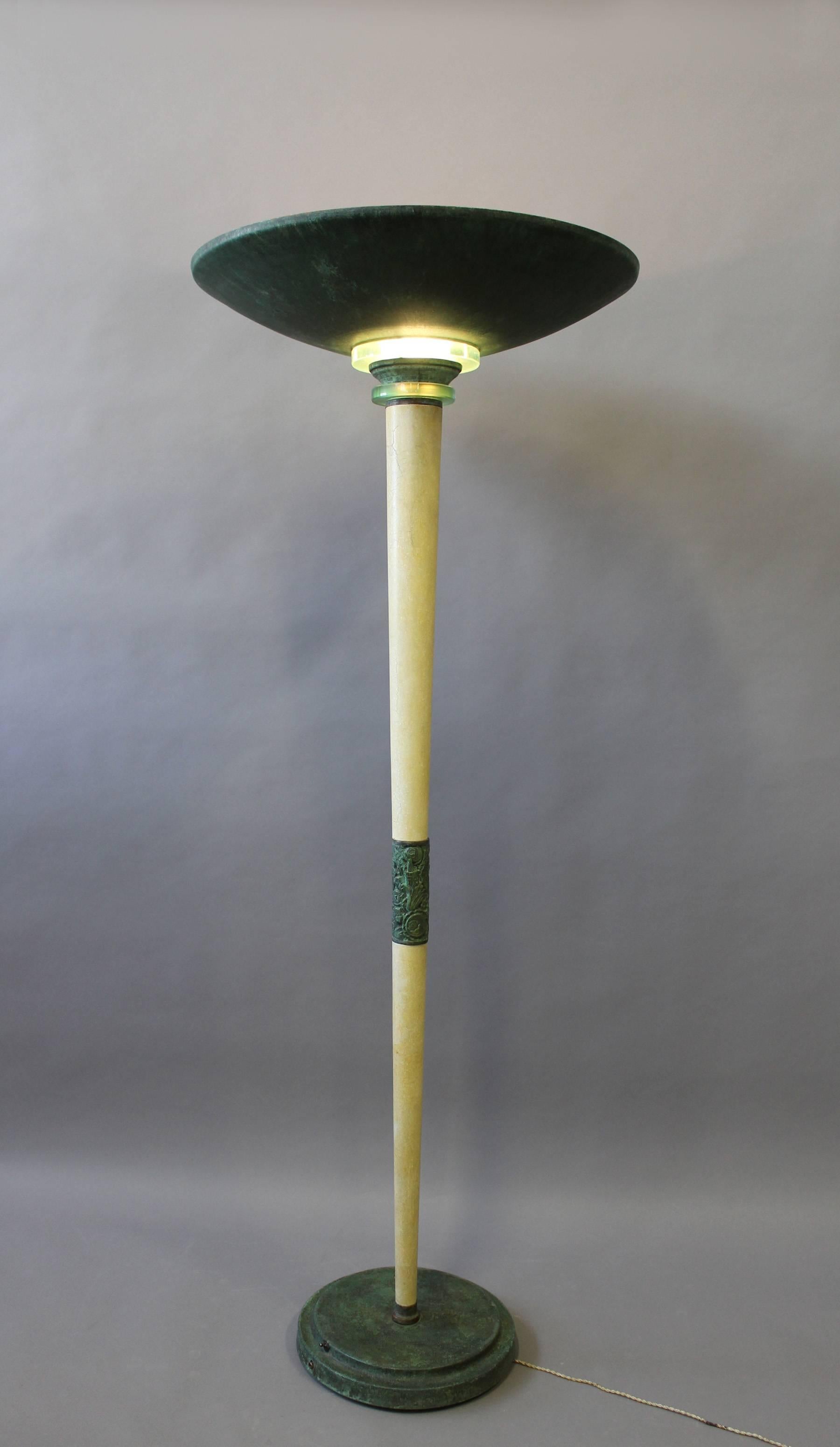 A Large Fine French Art Deco Patina-ed Wood and Metal Floor Lamp For Sale 6