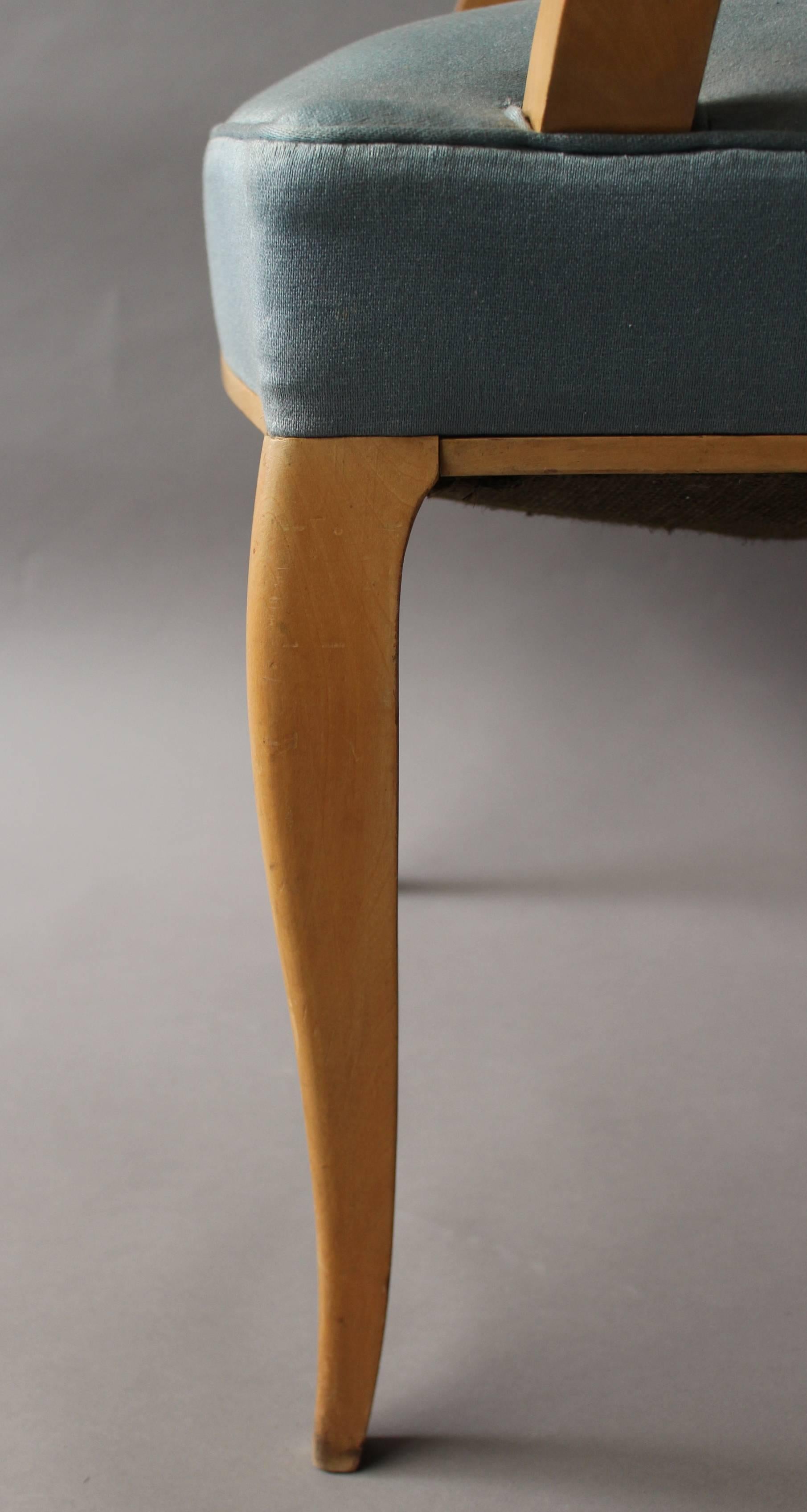 Set aus 4 feinen französischen Art-Déco-Sesseln aus Bergahornholz im Angebot 5