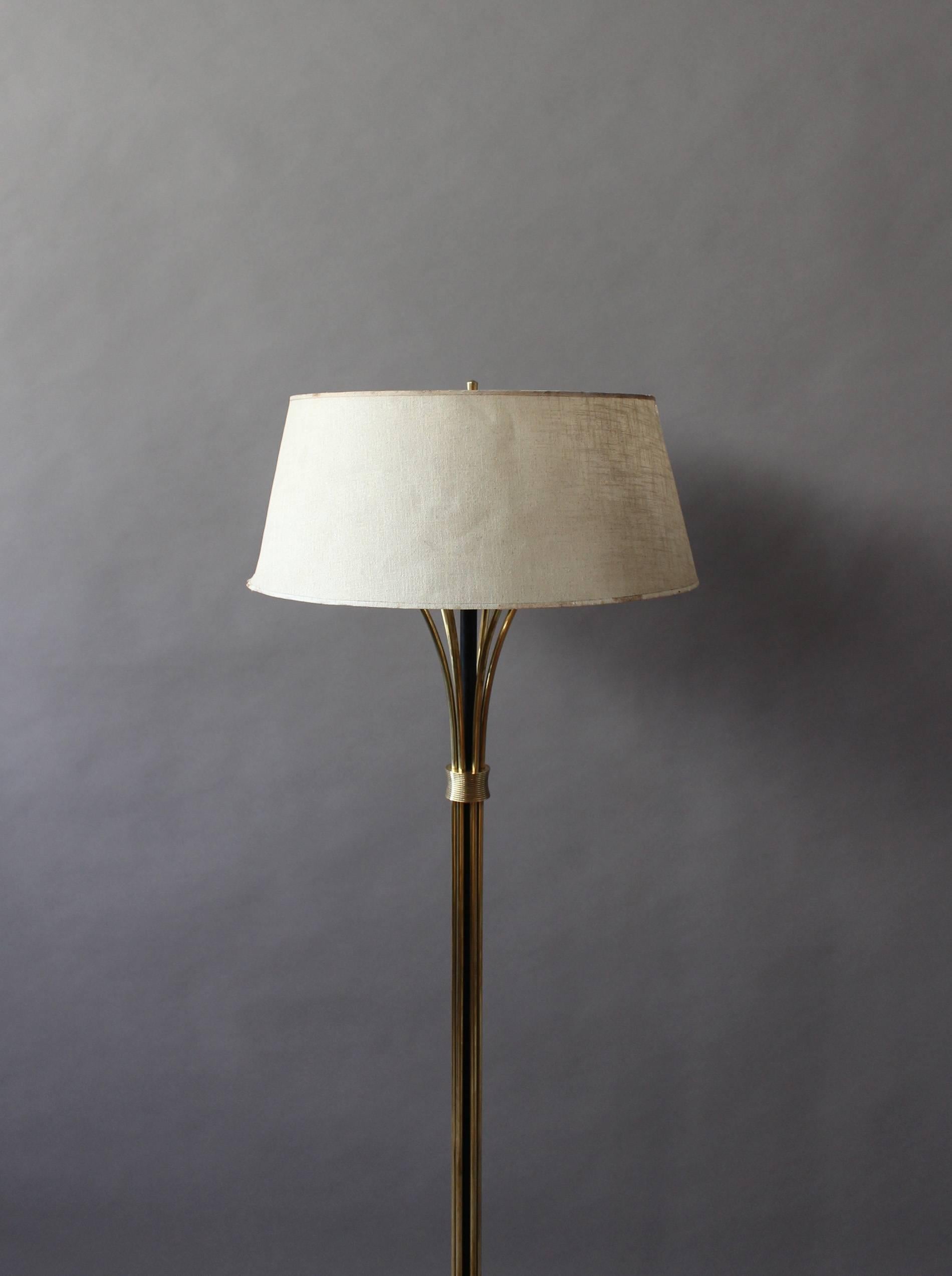Mid-Century Modern A Fine French 1950's Brass and Black Metal Floor Lamp by Arlus