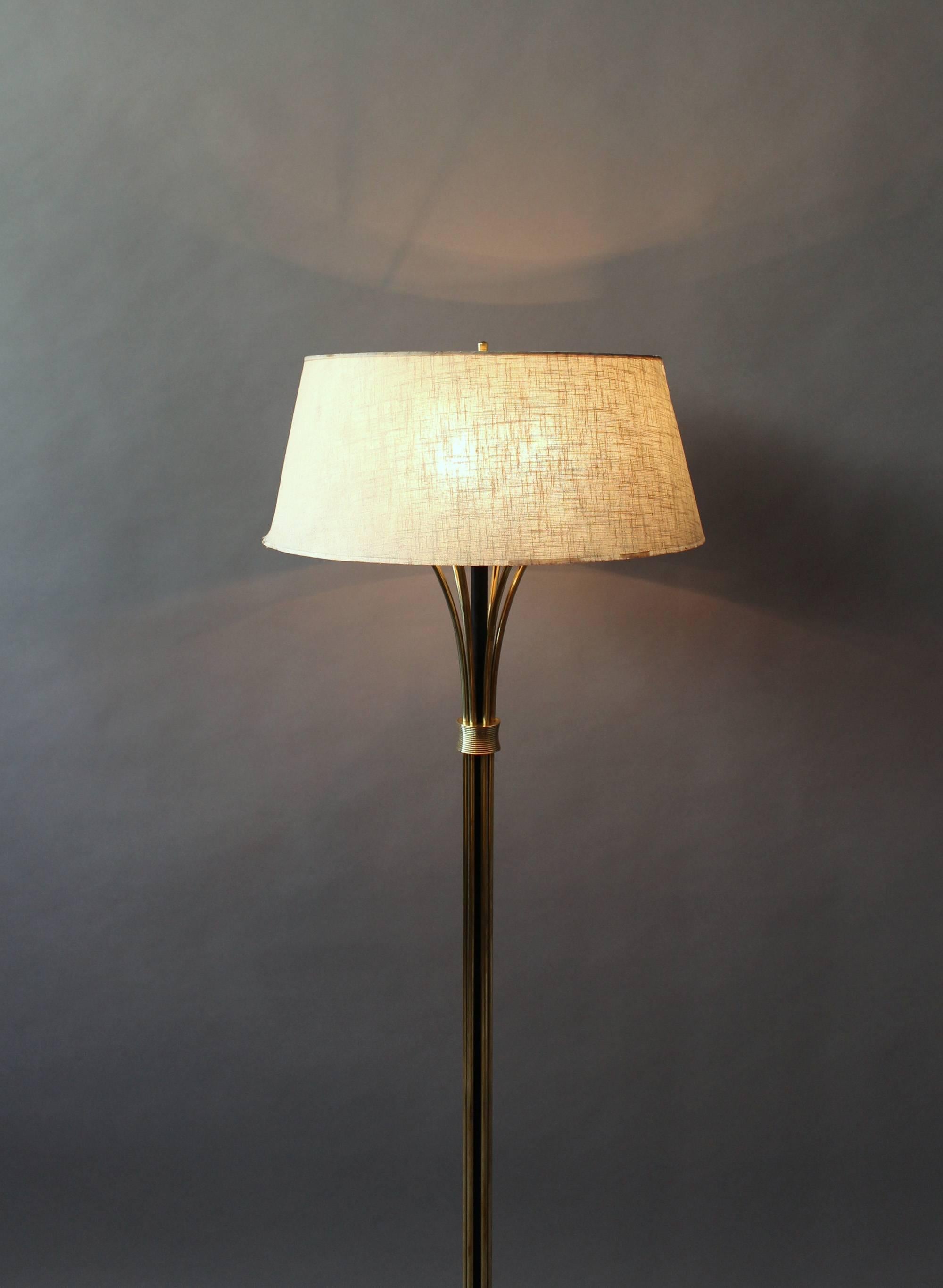 Lacquered A Fine French 1950's Brass and Black Metal Floor Lamp by Arlus