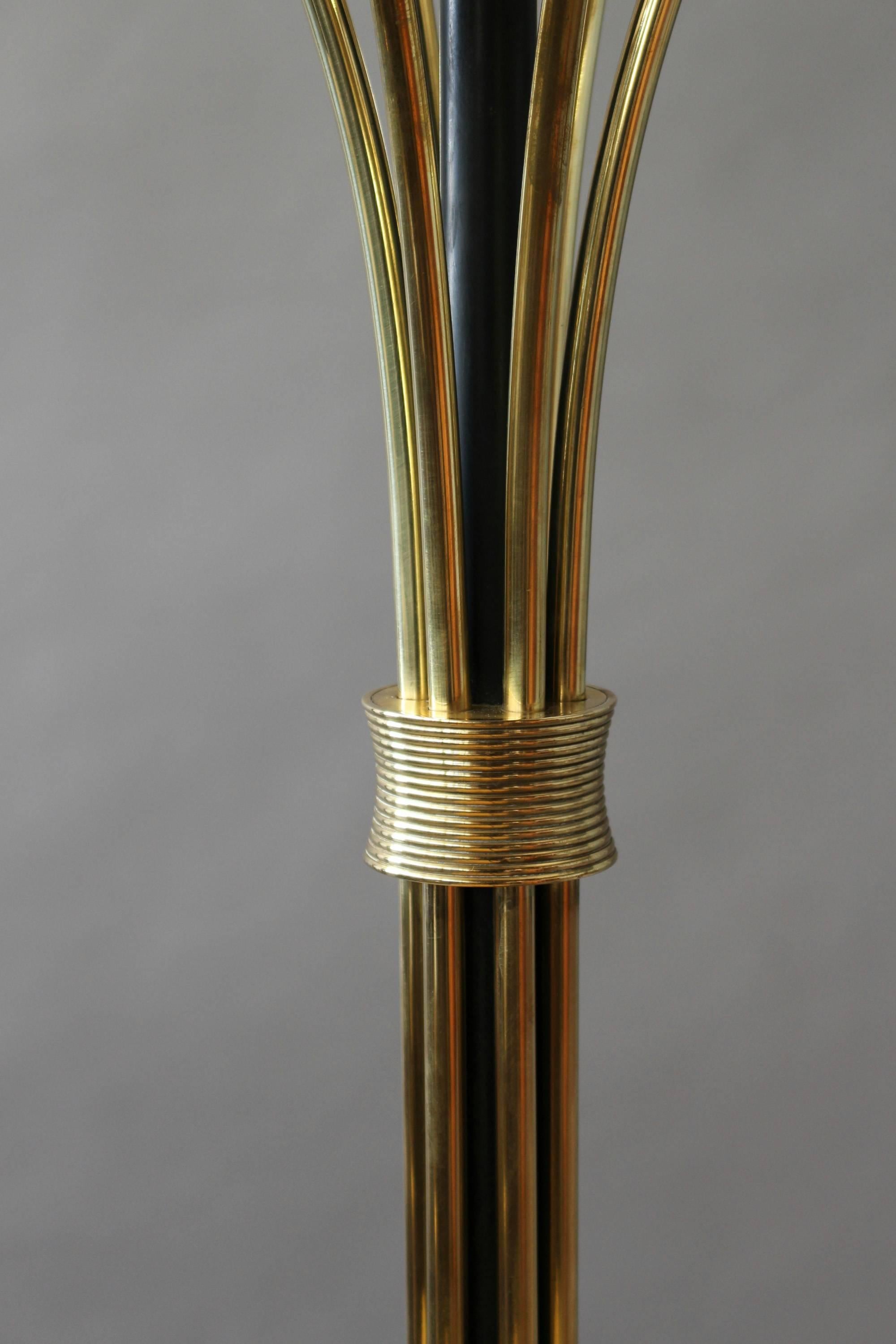 A Fine French 1950's Brass and Black Metal Floor Lamp by Arlus In Good Condition In Long Island City, NY