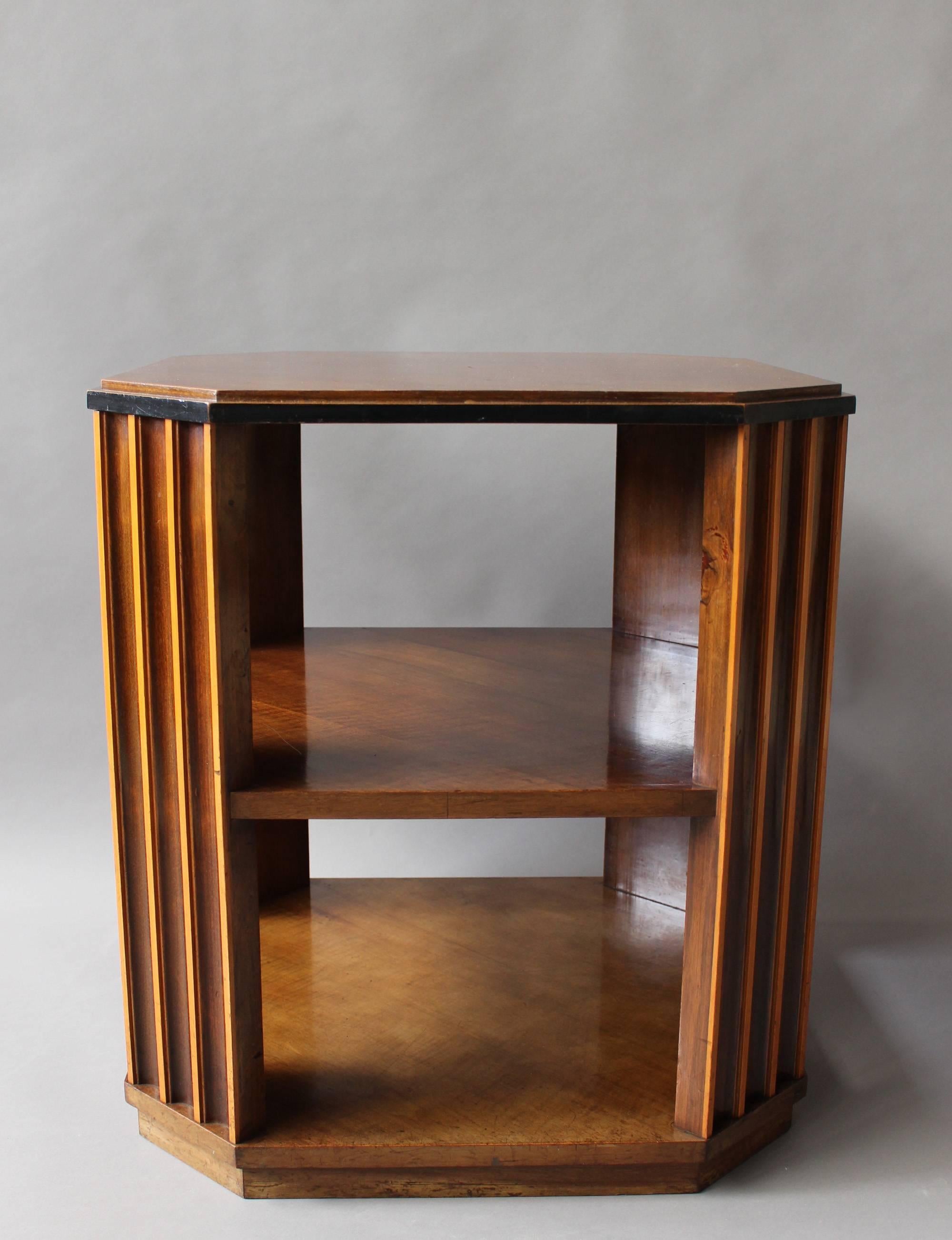 French Art Deco three-tiered Octagonal Gueridon with four fluted legs.
