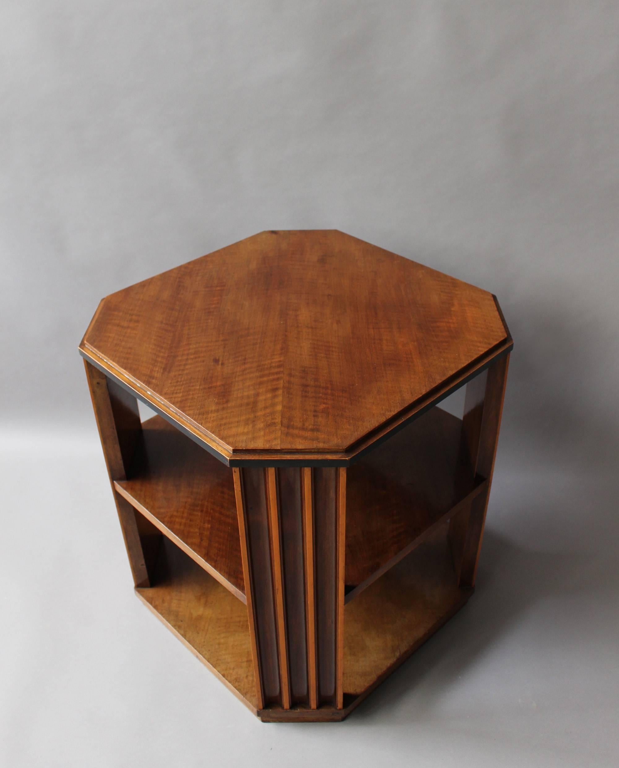 Mid-20th Century French Art Deco Three-tiered Octagonal Gueridon with Four Fluted Legs