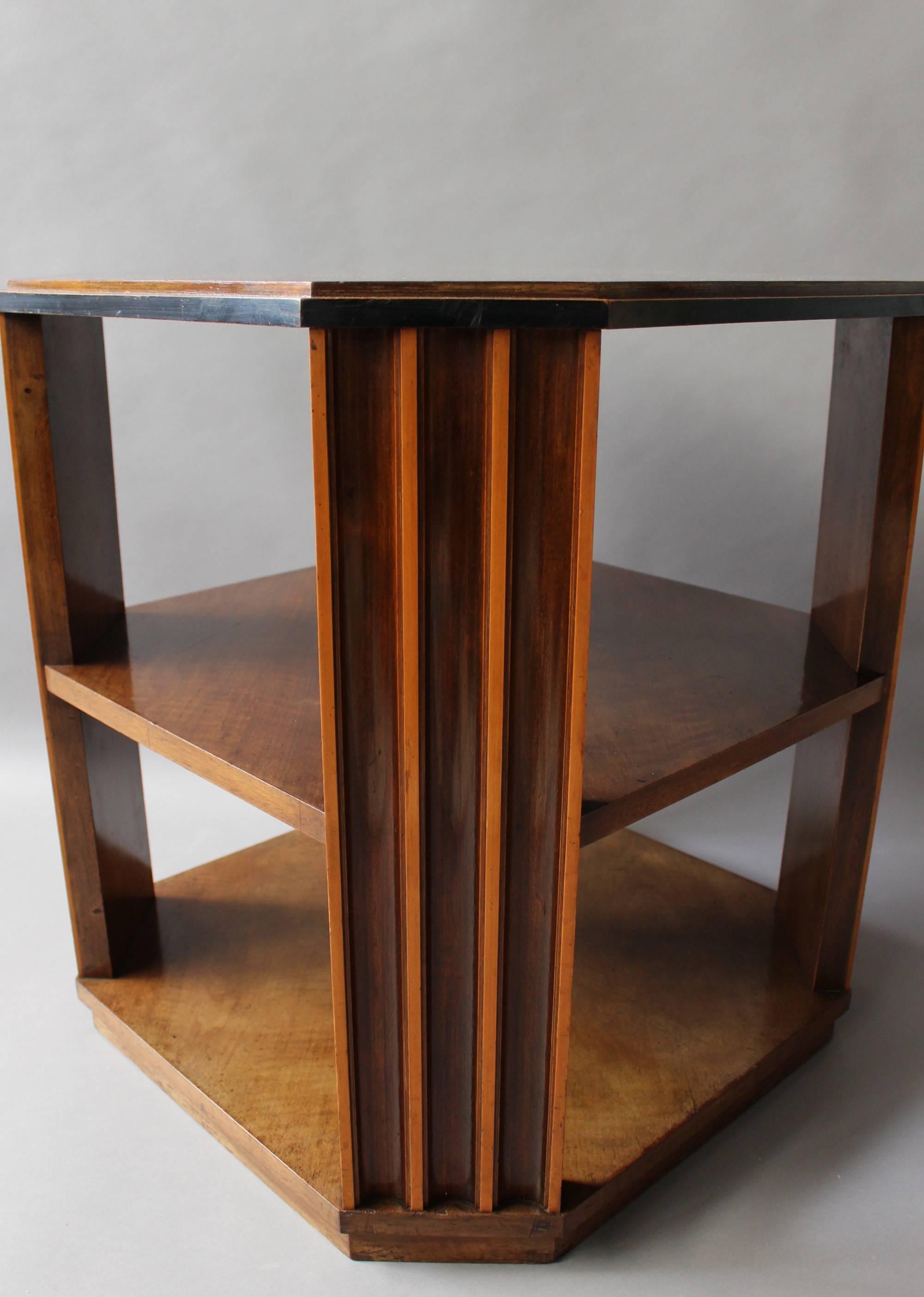 French Art Deco Three-tiered Octagonal Gueridon with Four Fluted Legs 1