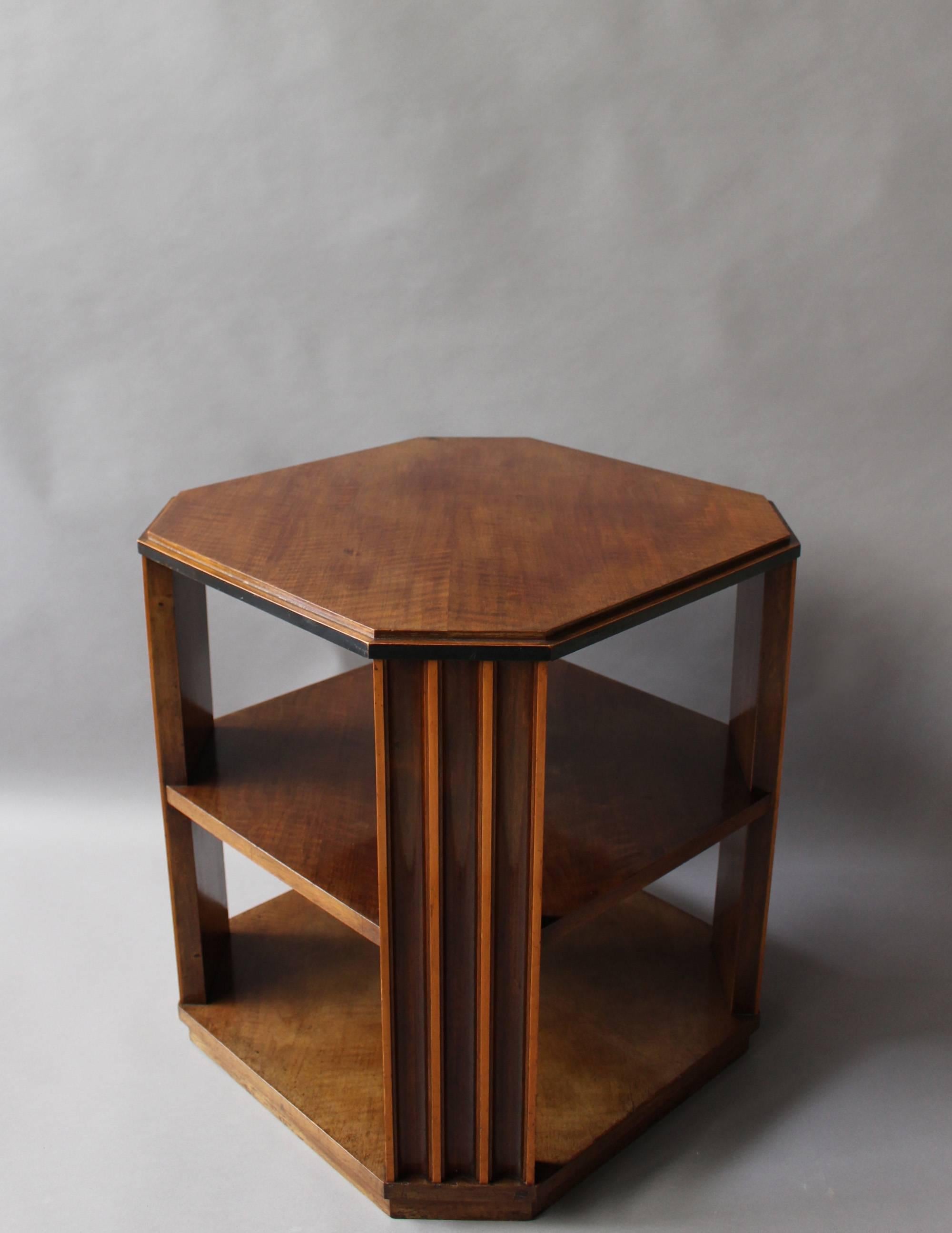 French Art Deco Three-tiered Octagonal Gueridon with Four Fluted Legs 2