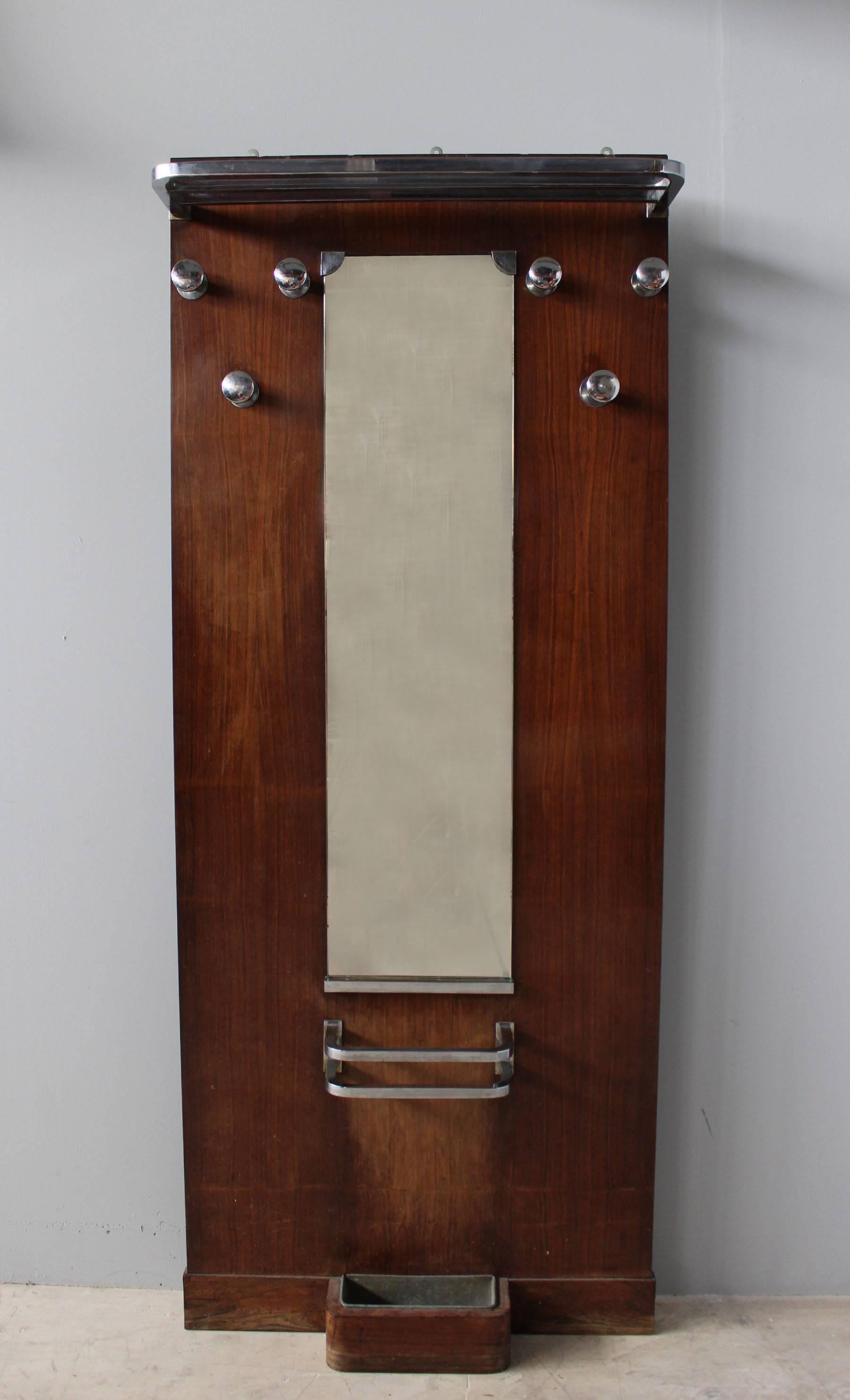 French Art Deco Rosewood and Chrome Coat Rack, Umbrella and Hat Stand 3