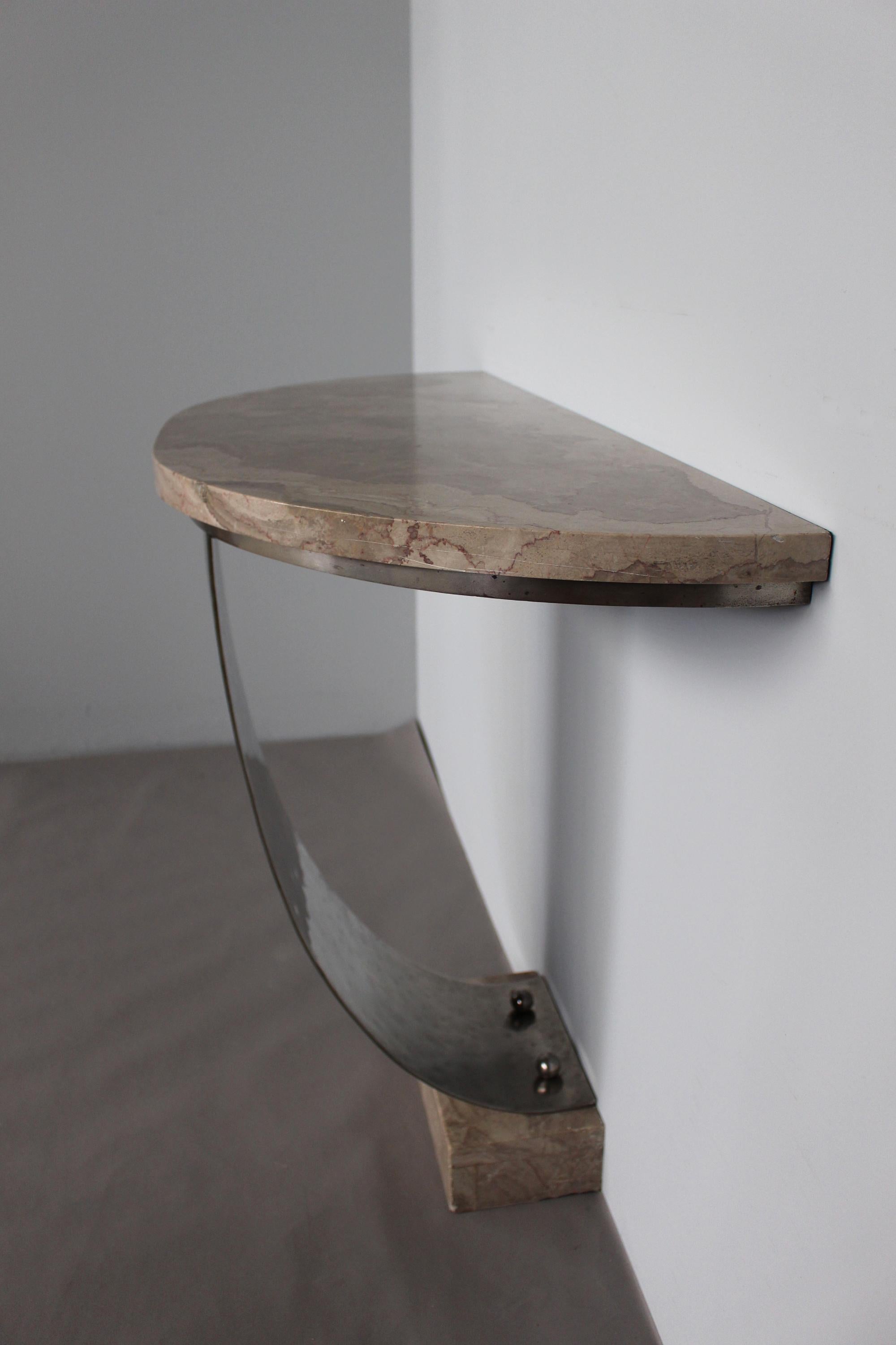A Fine French Art Deco Hammered Metal and Marble Console Table  In Good Condition For Sale In Long Island City, NY