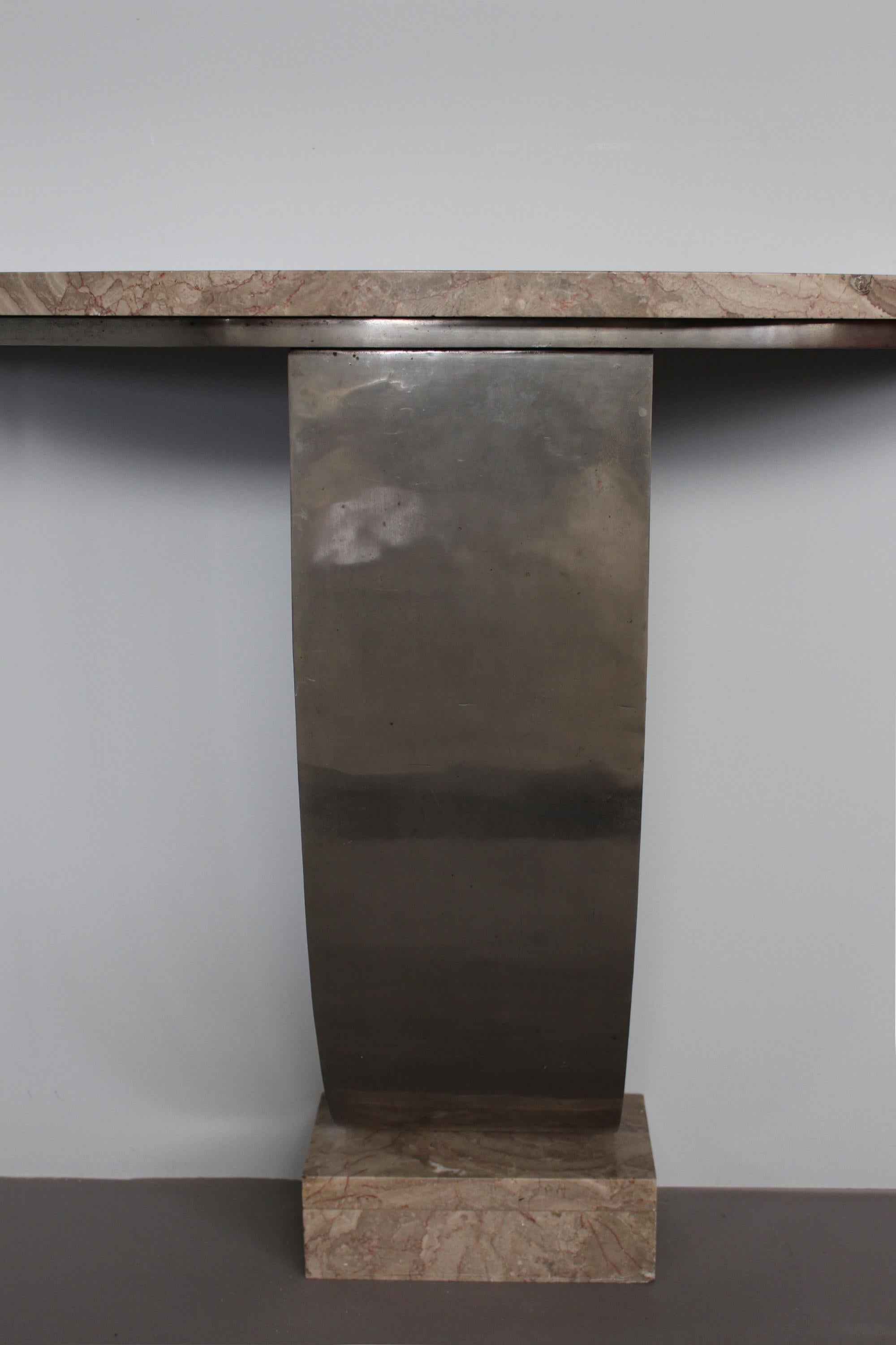 A Fine French Art Deco Hammered Metal and Marble Console Table For Sale 2