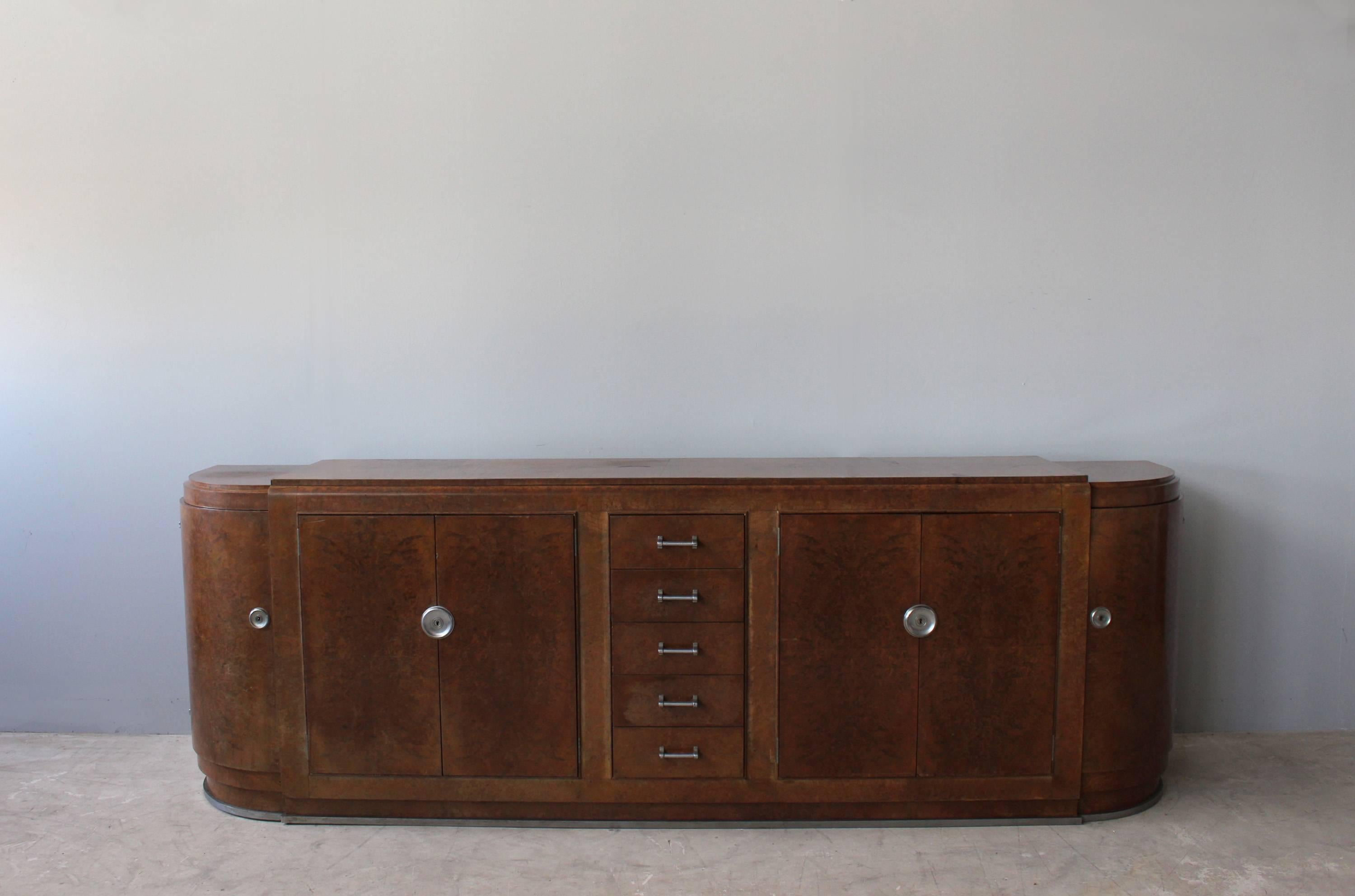 Fine French Art Deco Burl Walnut Sideboard by Jules Leleu (documented) In Good Condition In Long Island City, NY