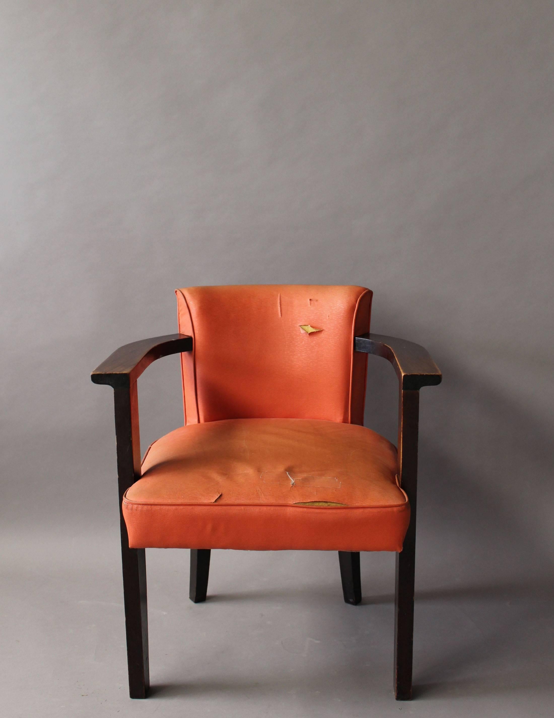 A Fine French Art Deco Stained Wood Desk Chair 2