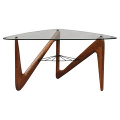 Fine French 1950s Solid Oak and Glass Coffee Table by Louis Sognot