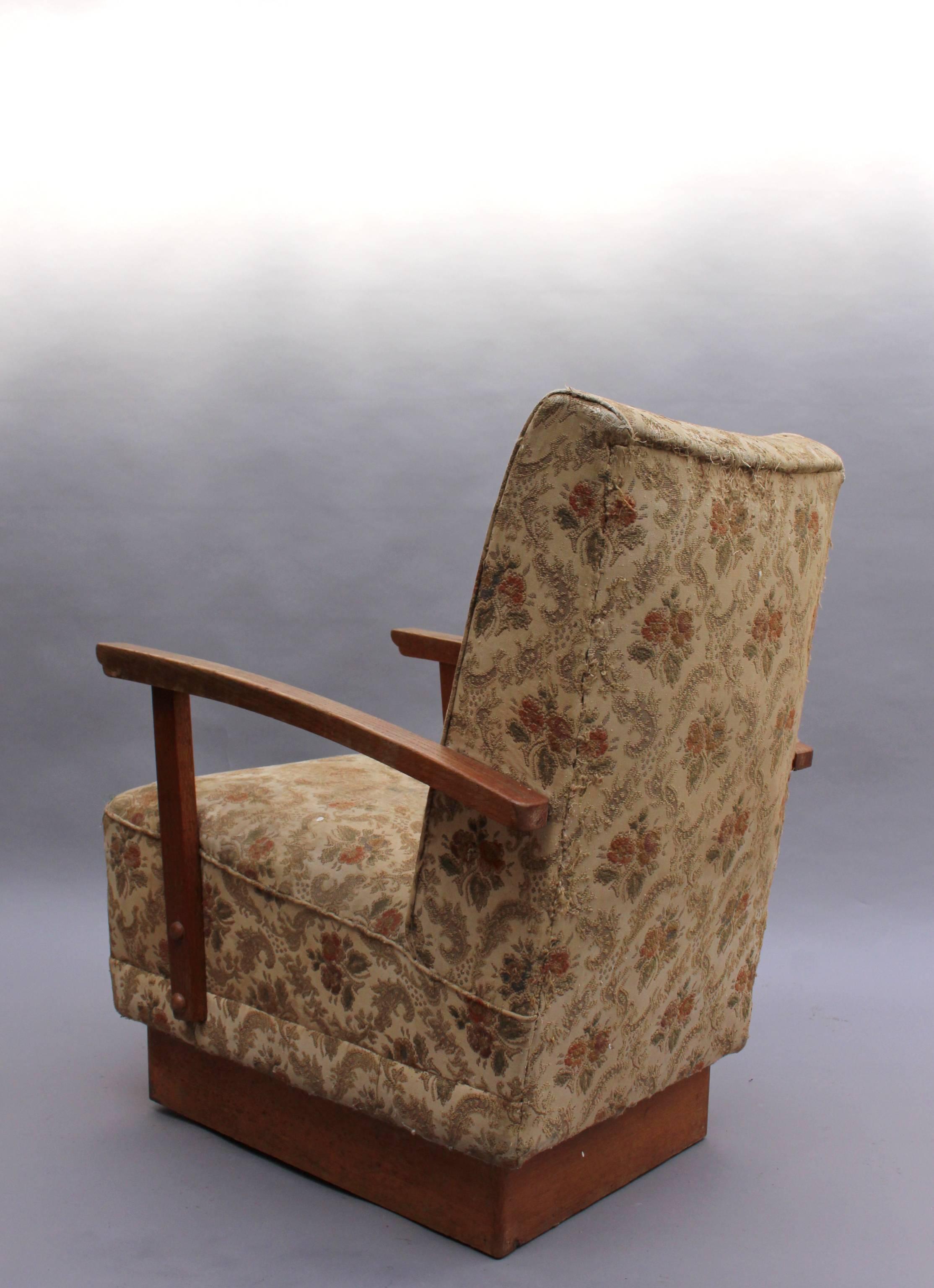 4 Fine French Art Deco Oak Pedestal Lounge Armchairs For Sale 3