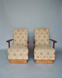 2 feine französische Art Deco Eiche Sockel Lounge Sessel