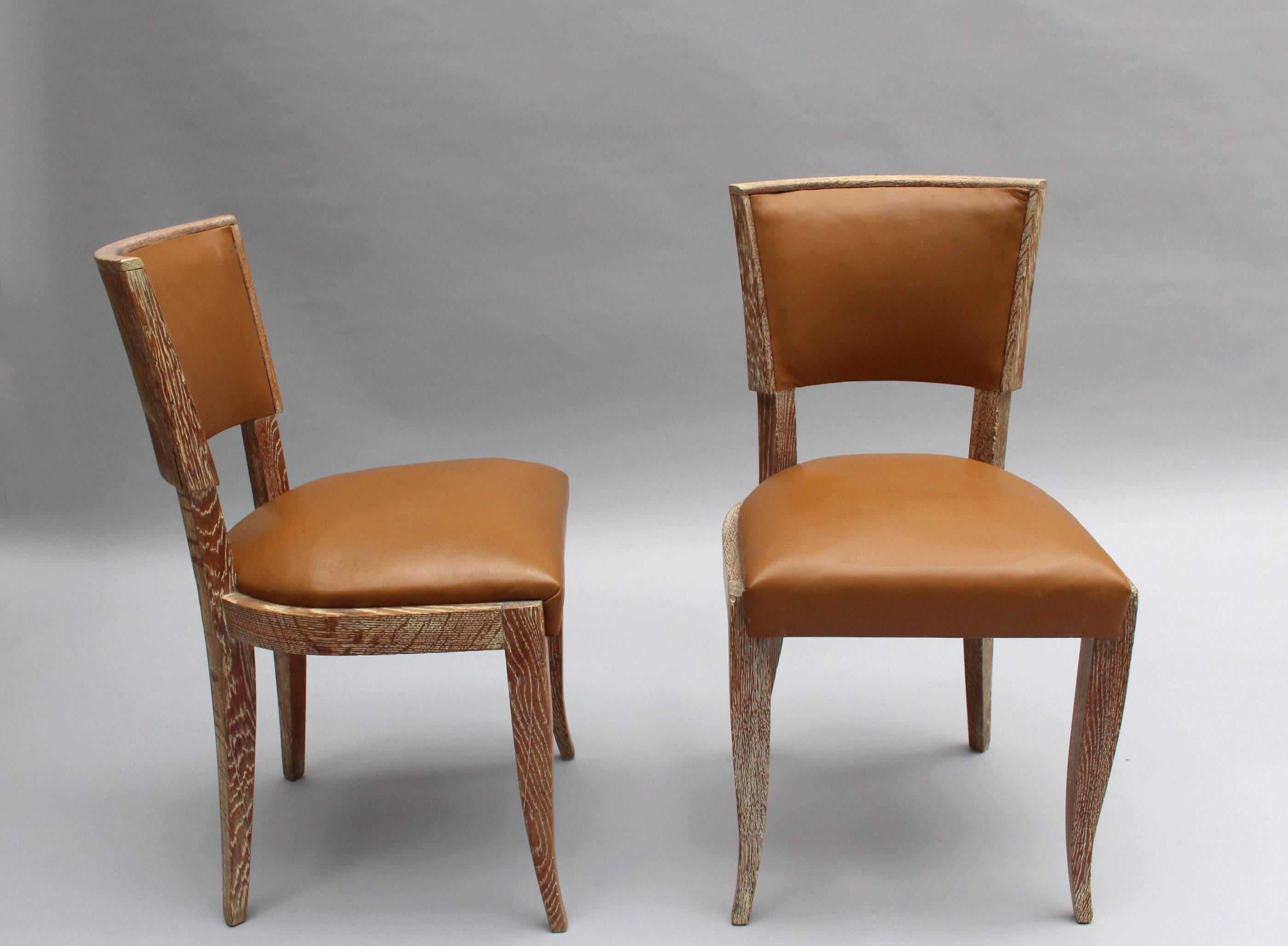 Set of 14 Fine French Art Deco Cerused Oak Dining Chairs In Good Condition In Long Island City, NY