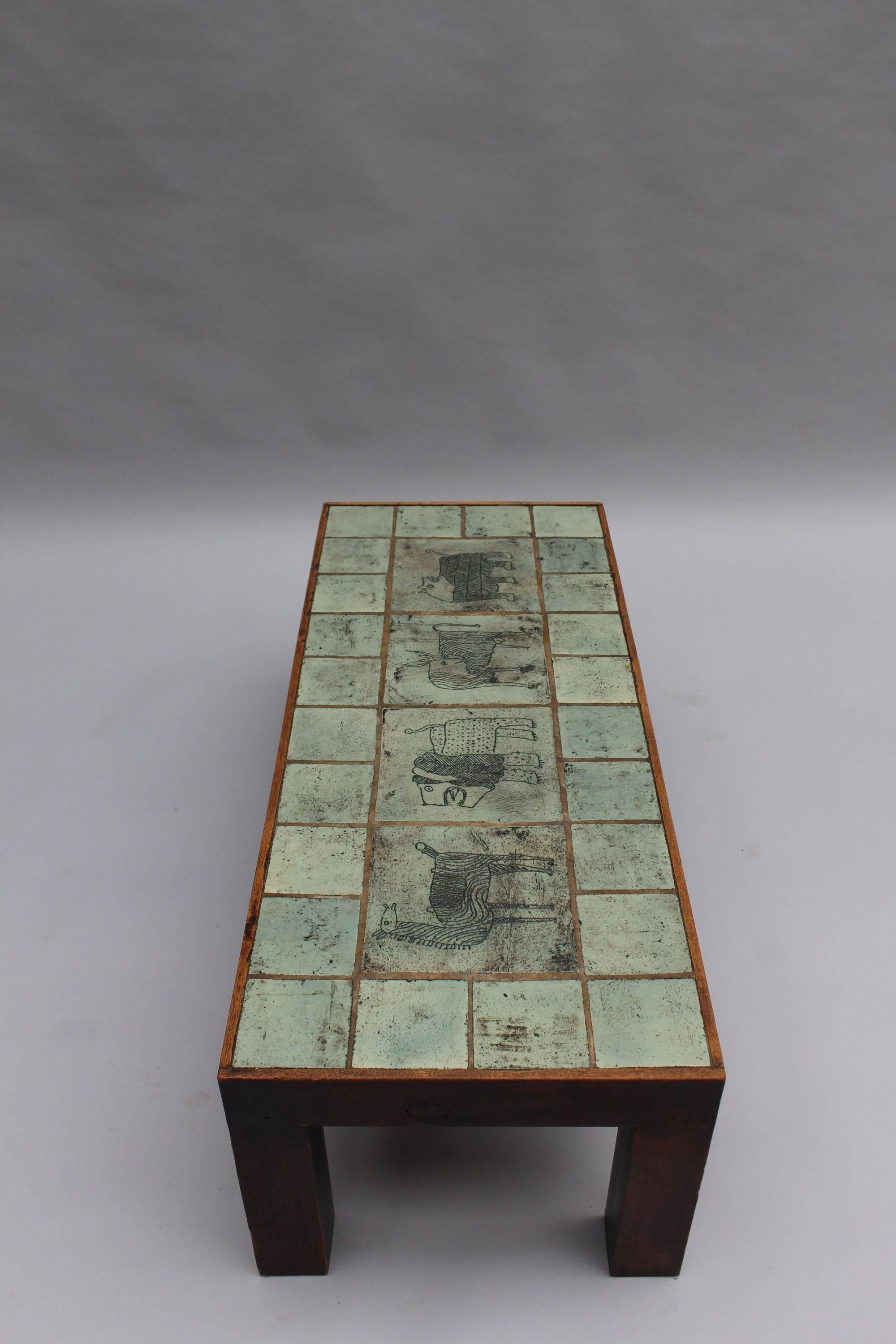 Fine French Mid-Century Ceramic Top Coffee Table by Jacques Blin In Good Condition For Sale In Long Island City, NY