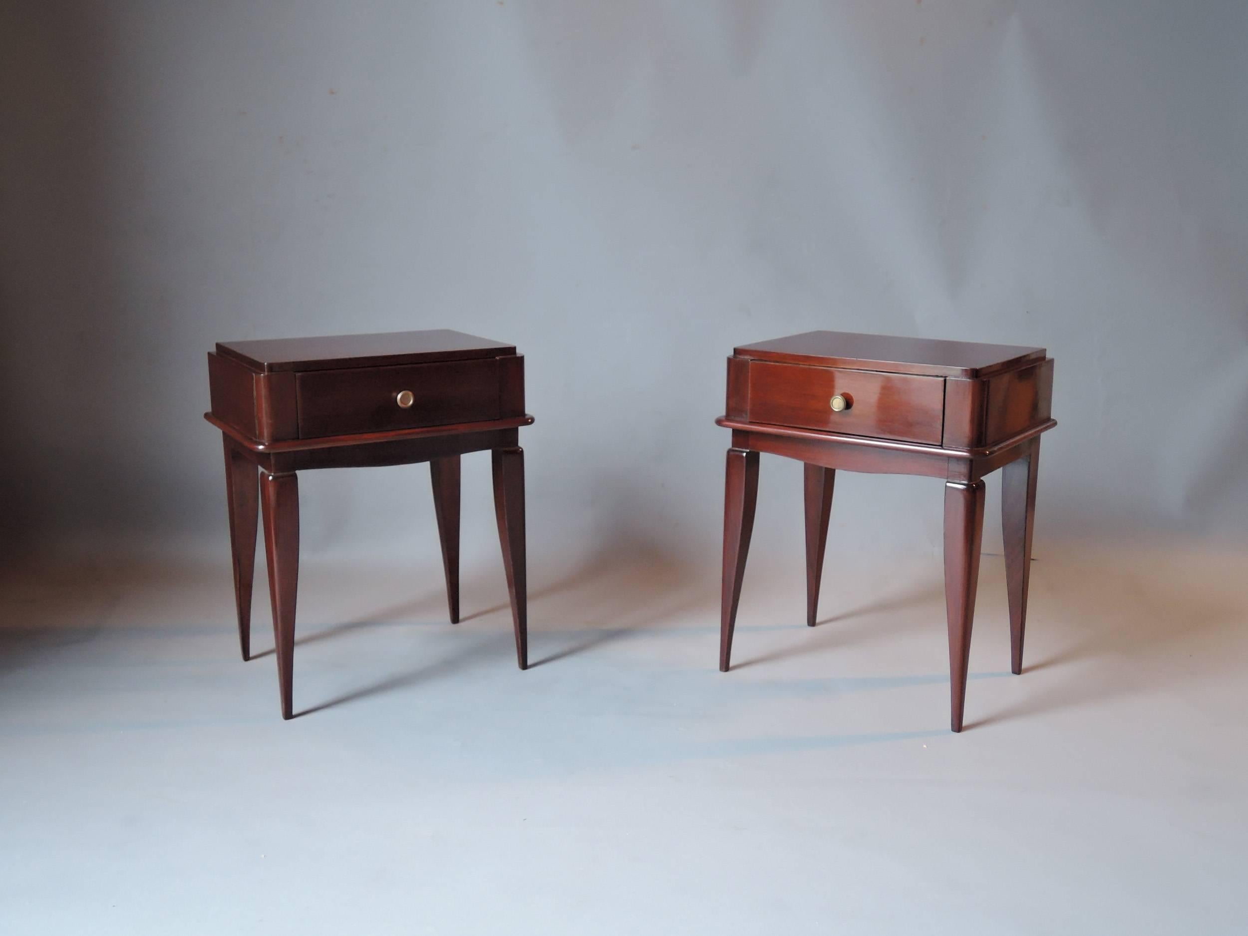 Pair of Fine French Art Deco Mahogany Side Tables In Good Condition For Sale In Long Island City, NY