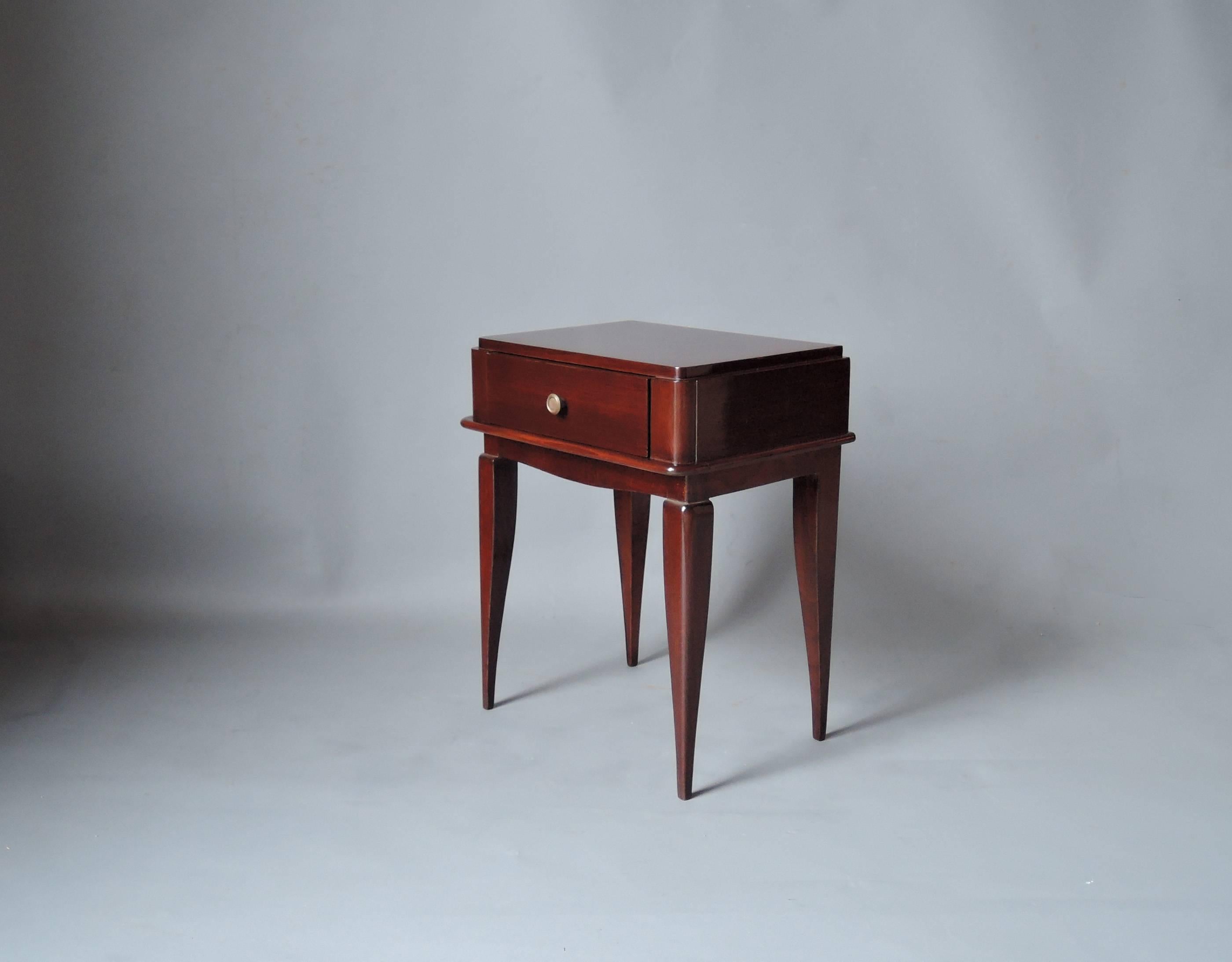 Brass Pair of Fine French Art Deco Mahogany Side Tables