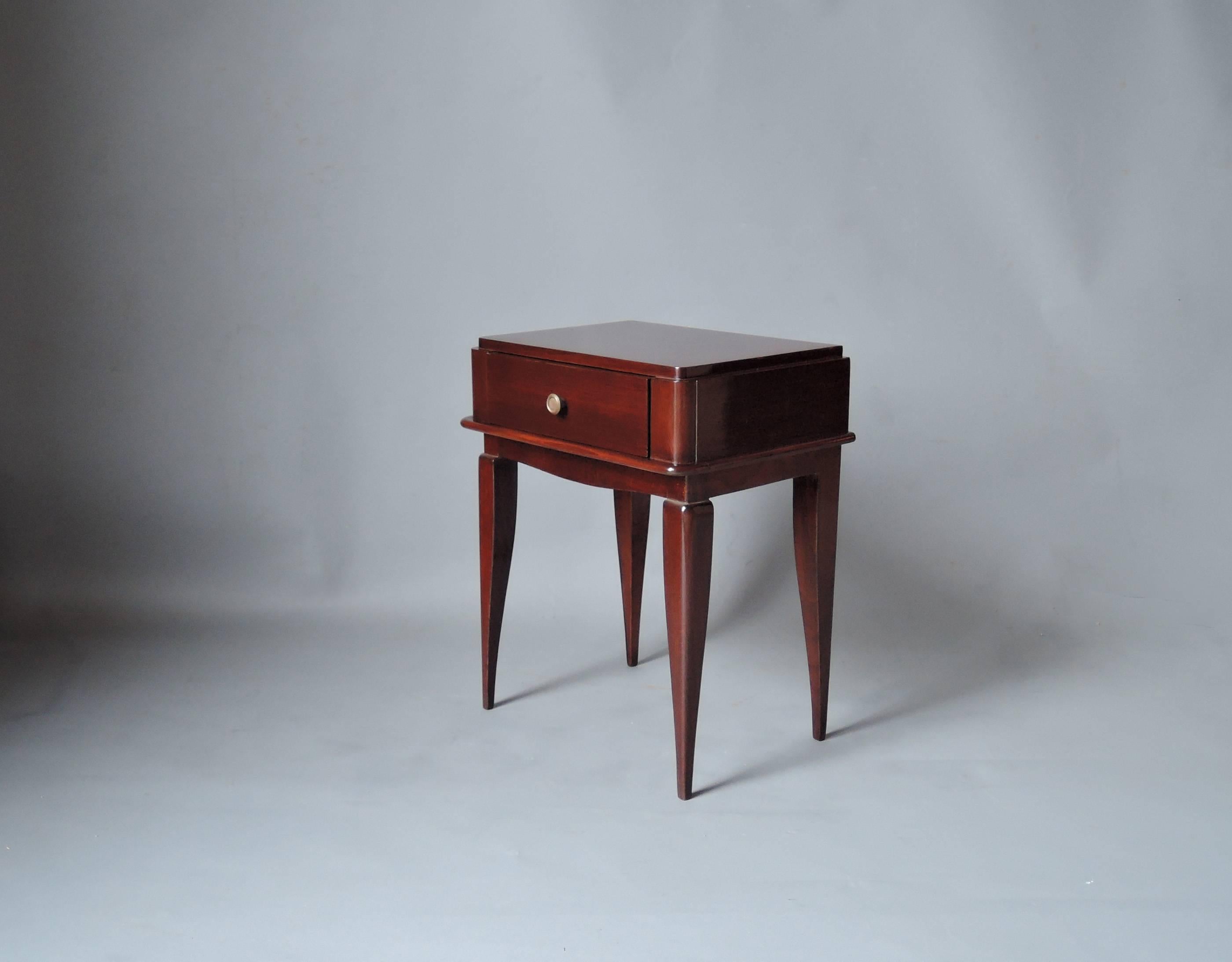 Brass Pair of Fine French Art Deco Mahogany Side Tables For Sale