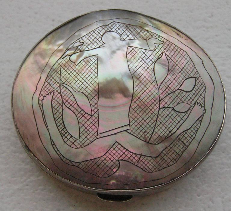 French Line Vautrin Mother-of-Pearl Powder Compact For Sale