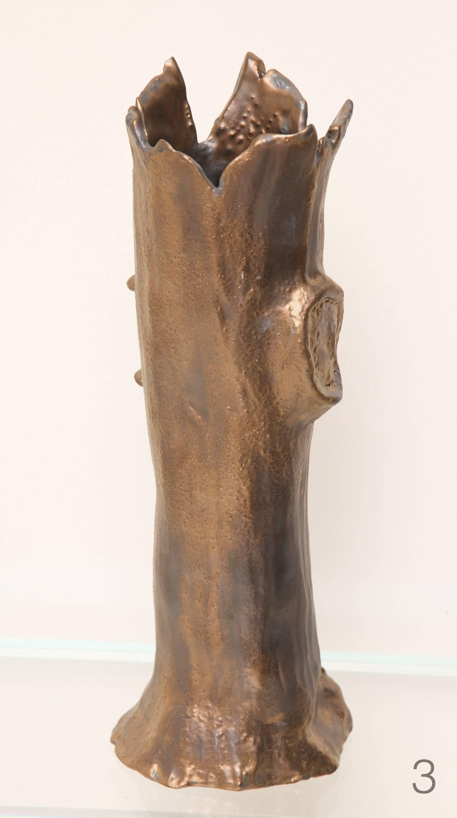 Contemporary Loie Acevedo Faux-Bois Ceramic Vases in Bronze